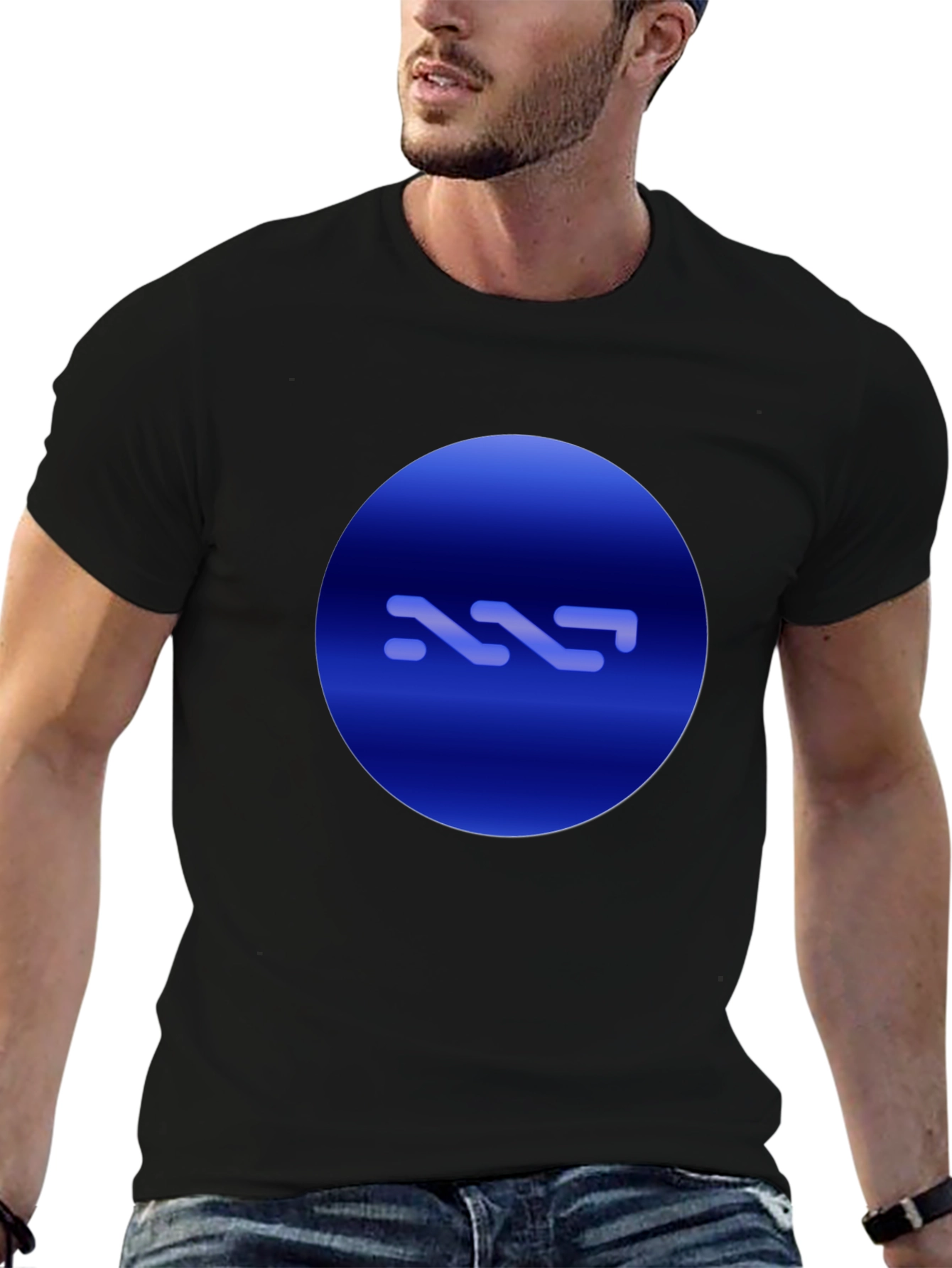 Black Modern Blue Circle Graphic Black T-Shirt view 6