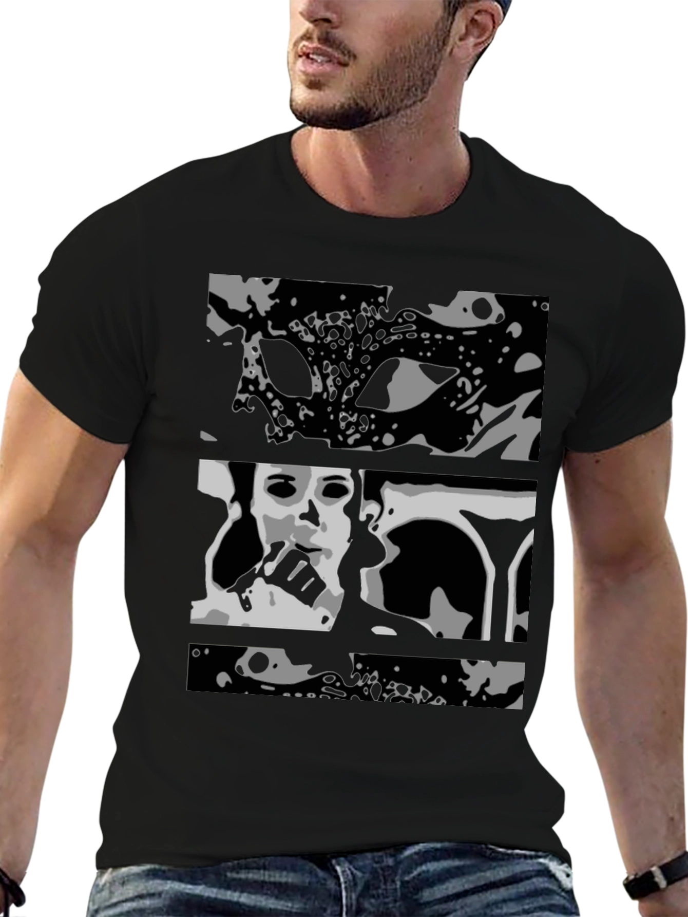 Black Abstract Black Graphic Print T-Shirt view 6