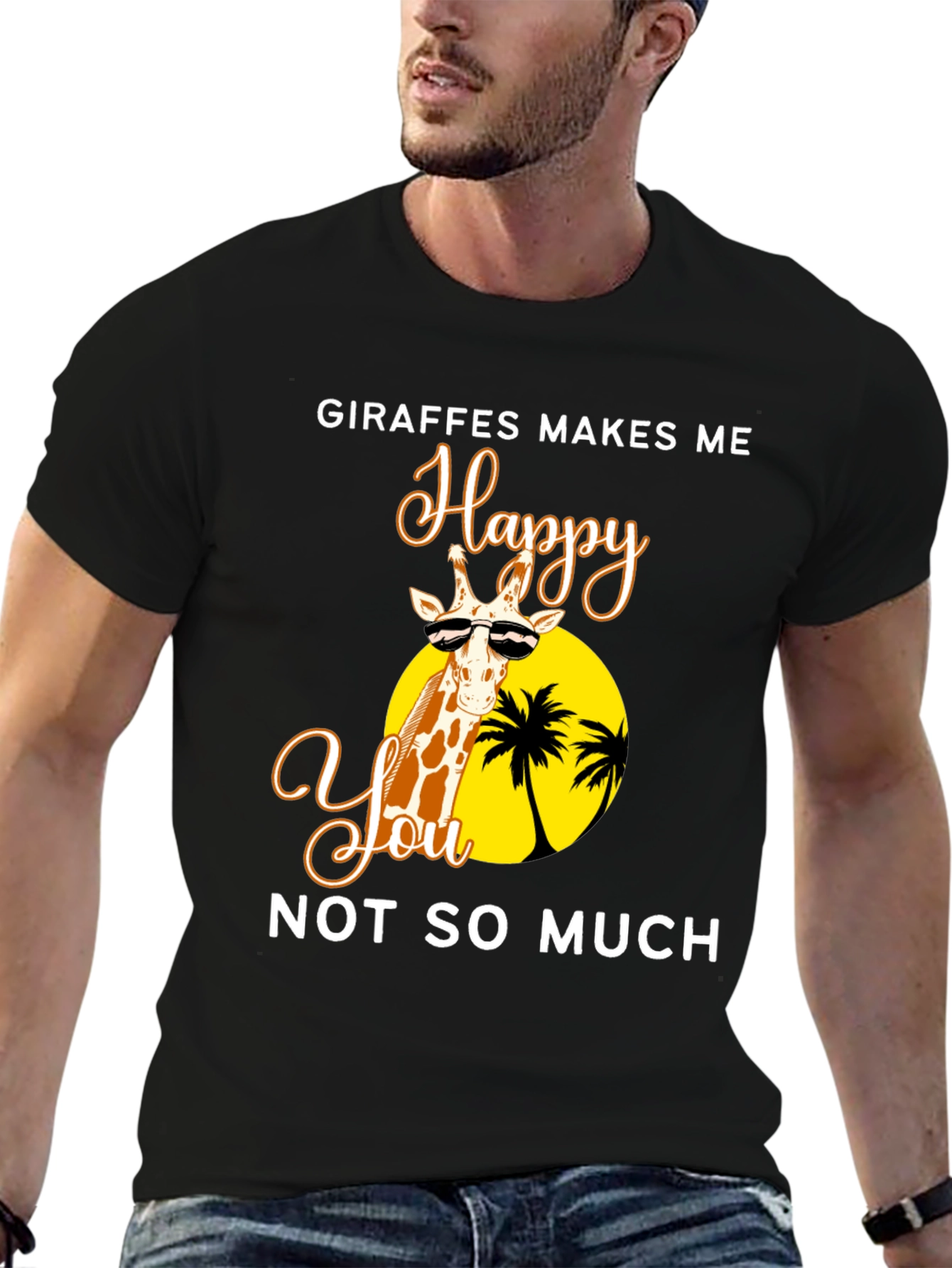 Black Giraffe Happy Tee - Unisex Novelty Graphic T-Shirt view 6