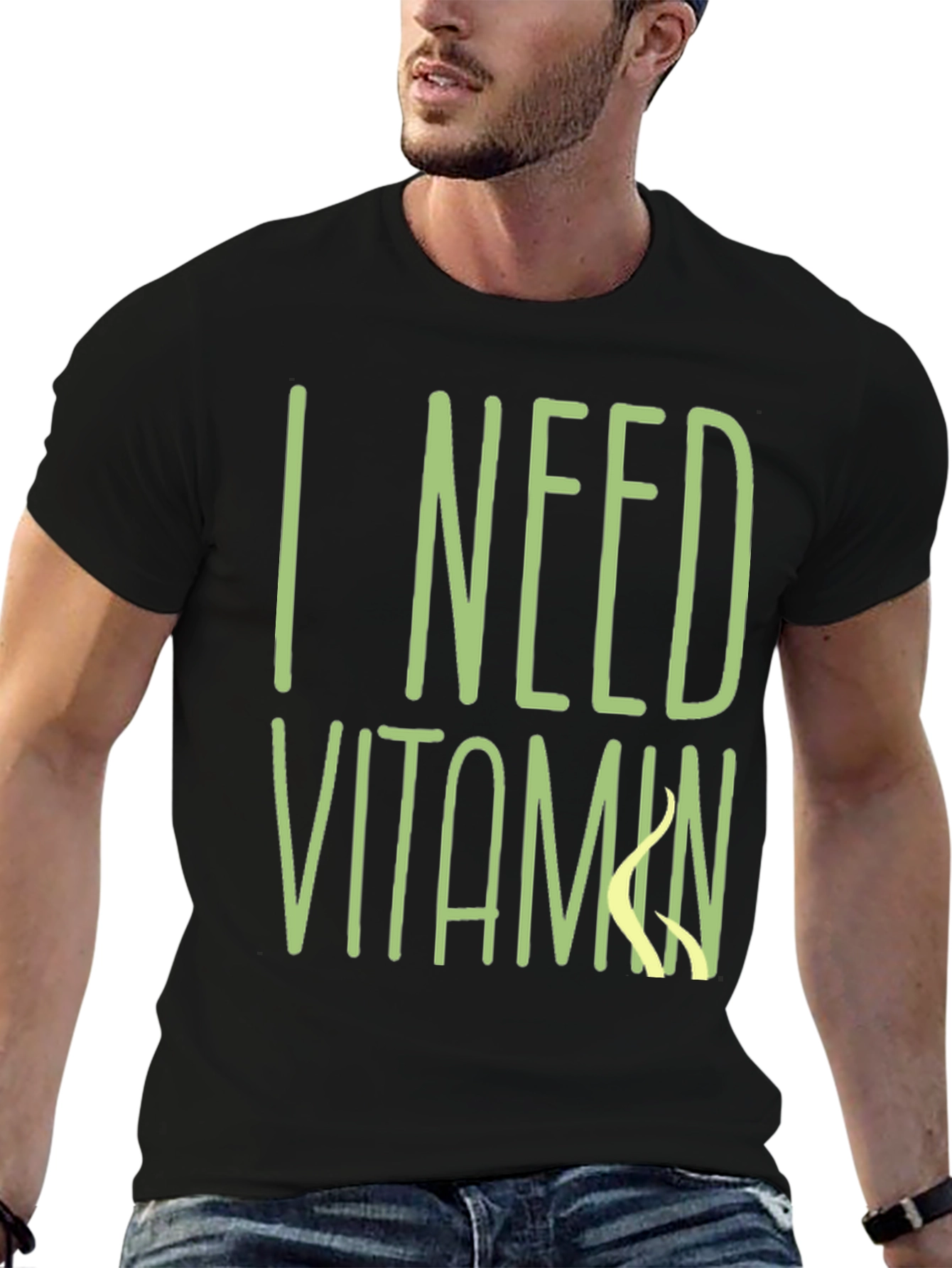 Black I Need Vitamin Sea T-Shirt - Black Cotton Tee view 6