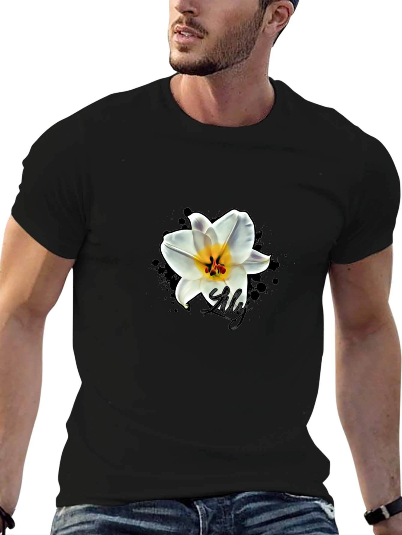 Black Black T-Shirt with Lily Graphic view 6