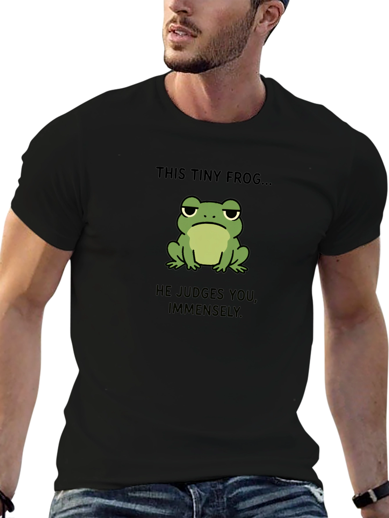 Black Tiny Frog Judge T-Shirt - Funny Graphic Tee view 6