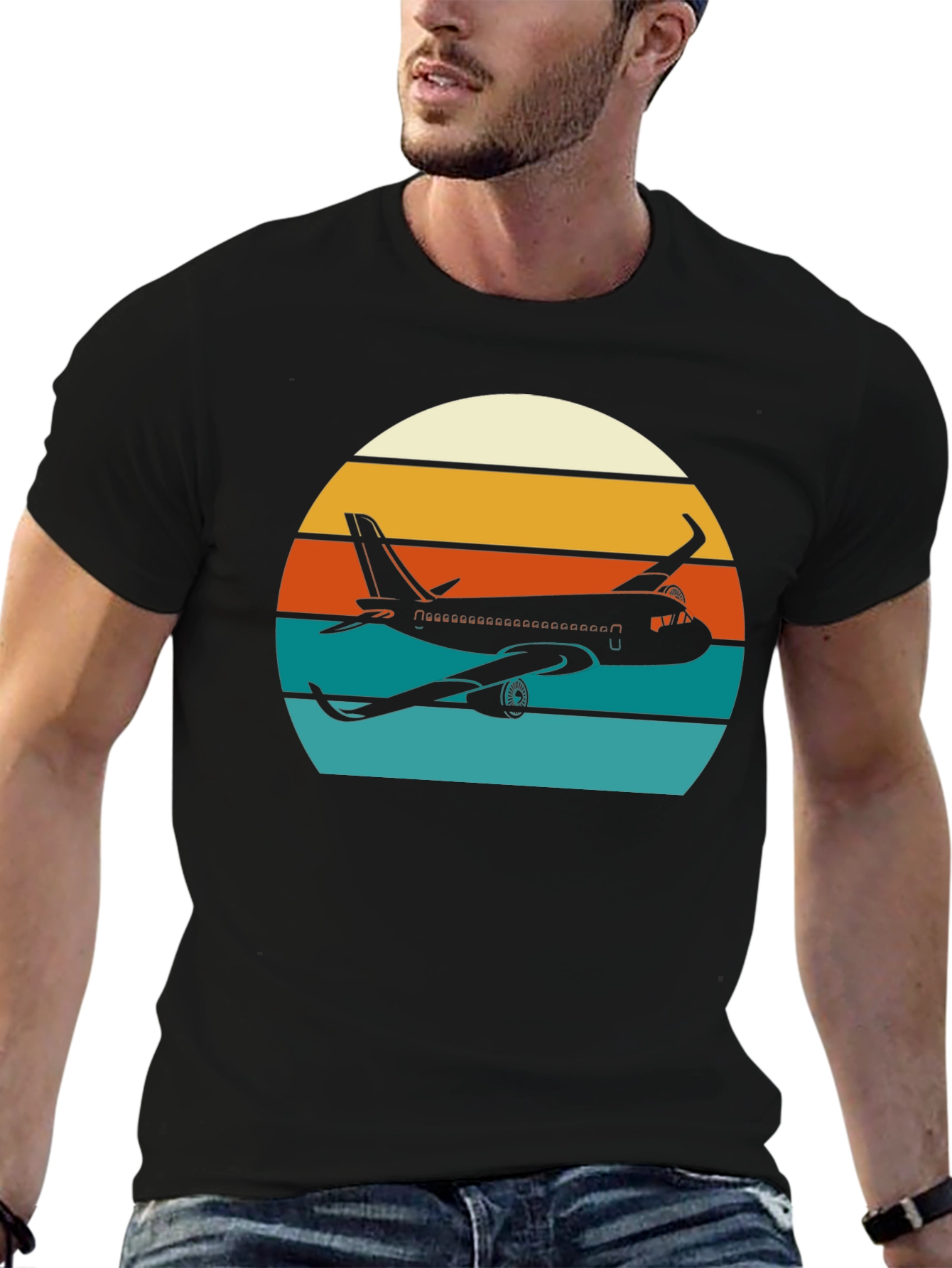 Black Retro Airplane Sunset T-Shirt - Aviation Tee view 6
