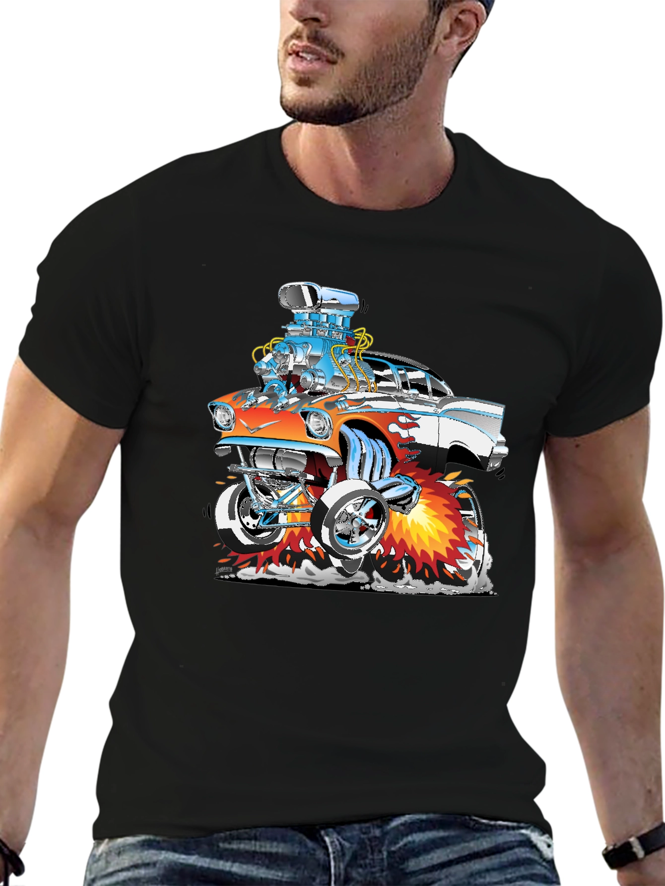 Black Cartoon Hot Rod Graphic T-Shirt view 6