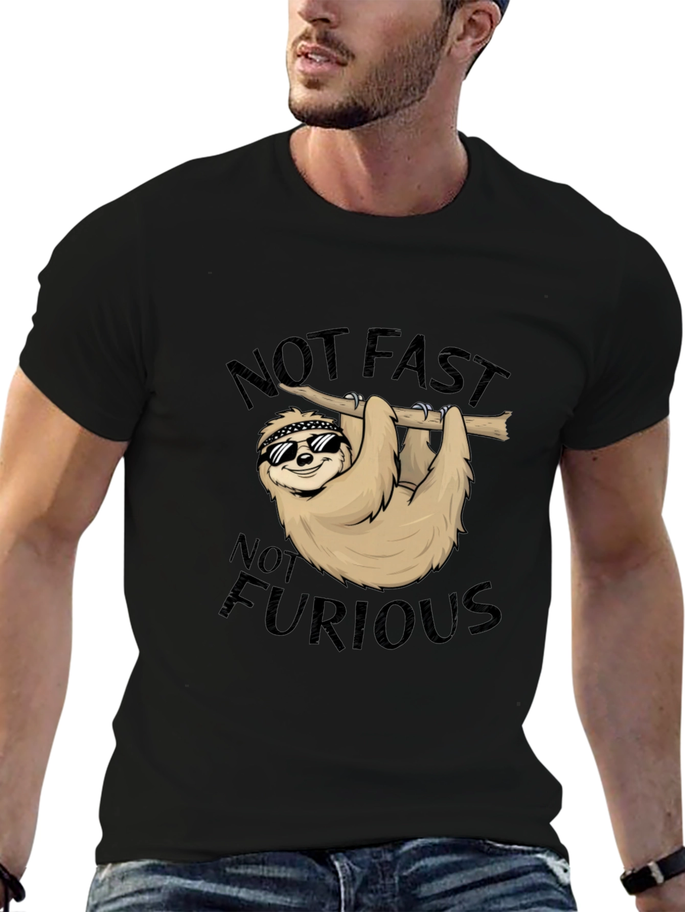 Black Not Fast Not Furious Sloth T-Shirt view 6