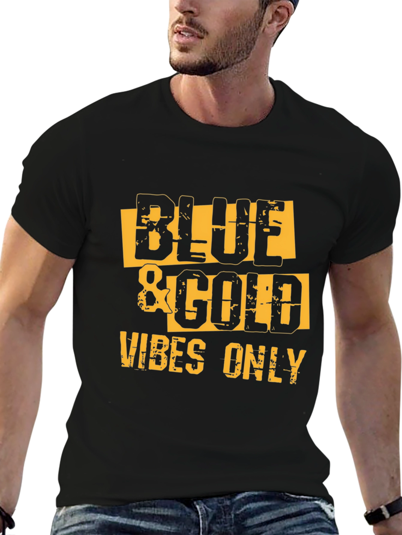 Black Blue & Gold Vibes Only T-Shirt view 6