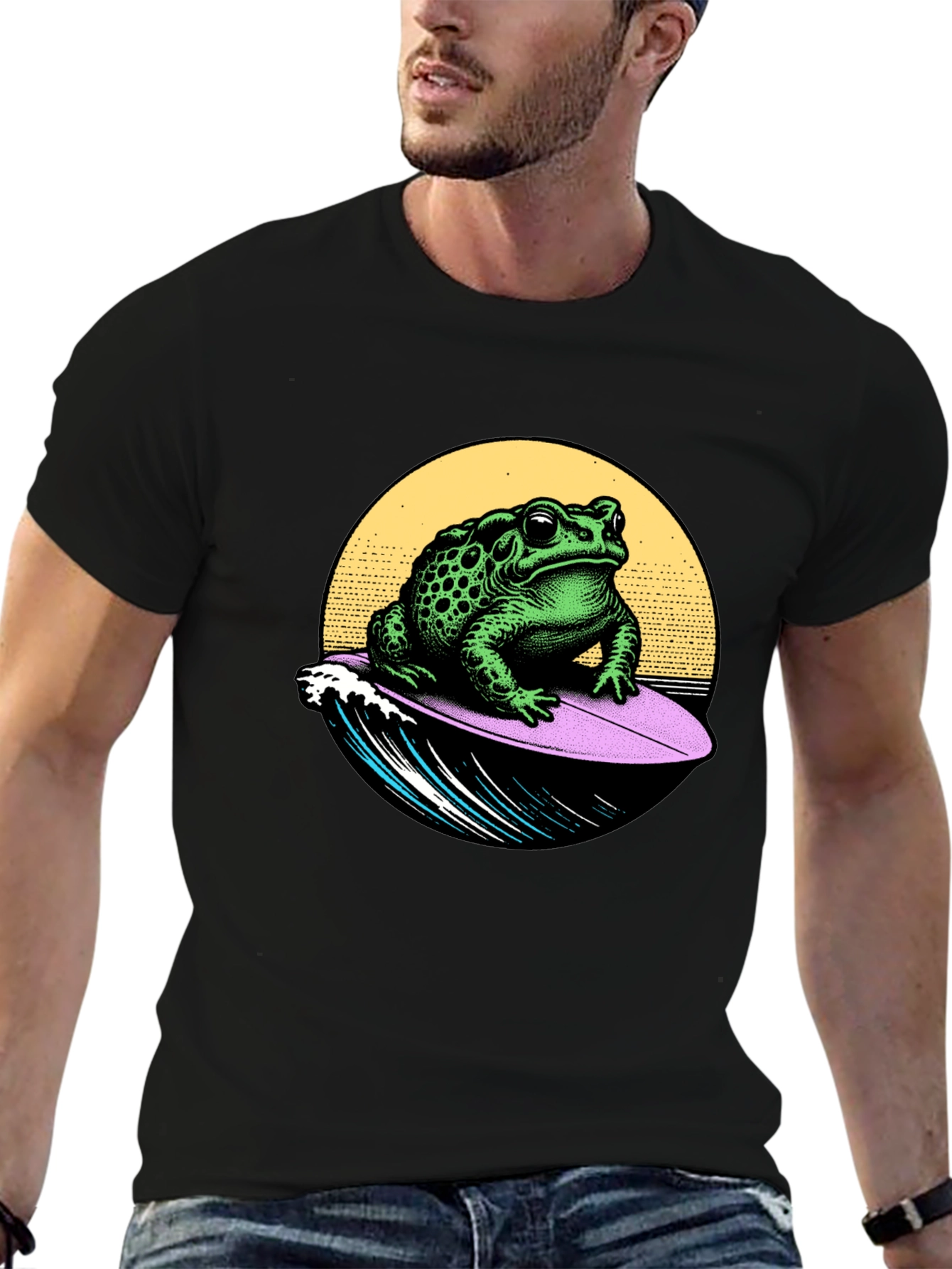 Black Surfing Toad Graphic T-Shirt - Black view 6