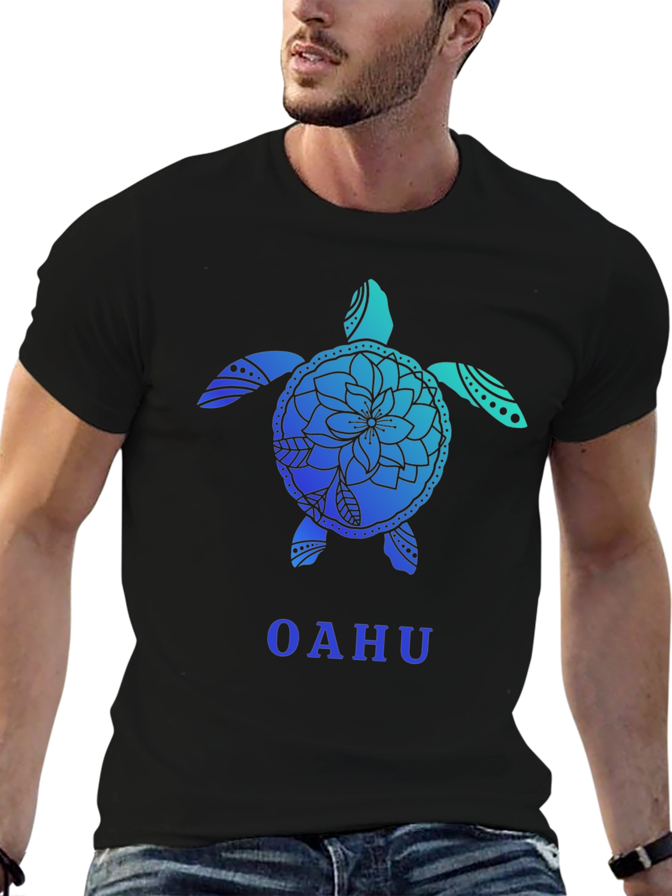 Black Oahu Turtle Graphic Tee - Black Cotton T-Shirt view 6