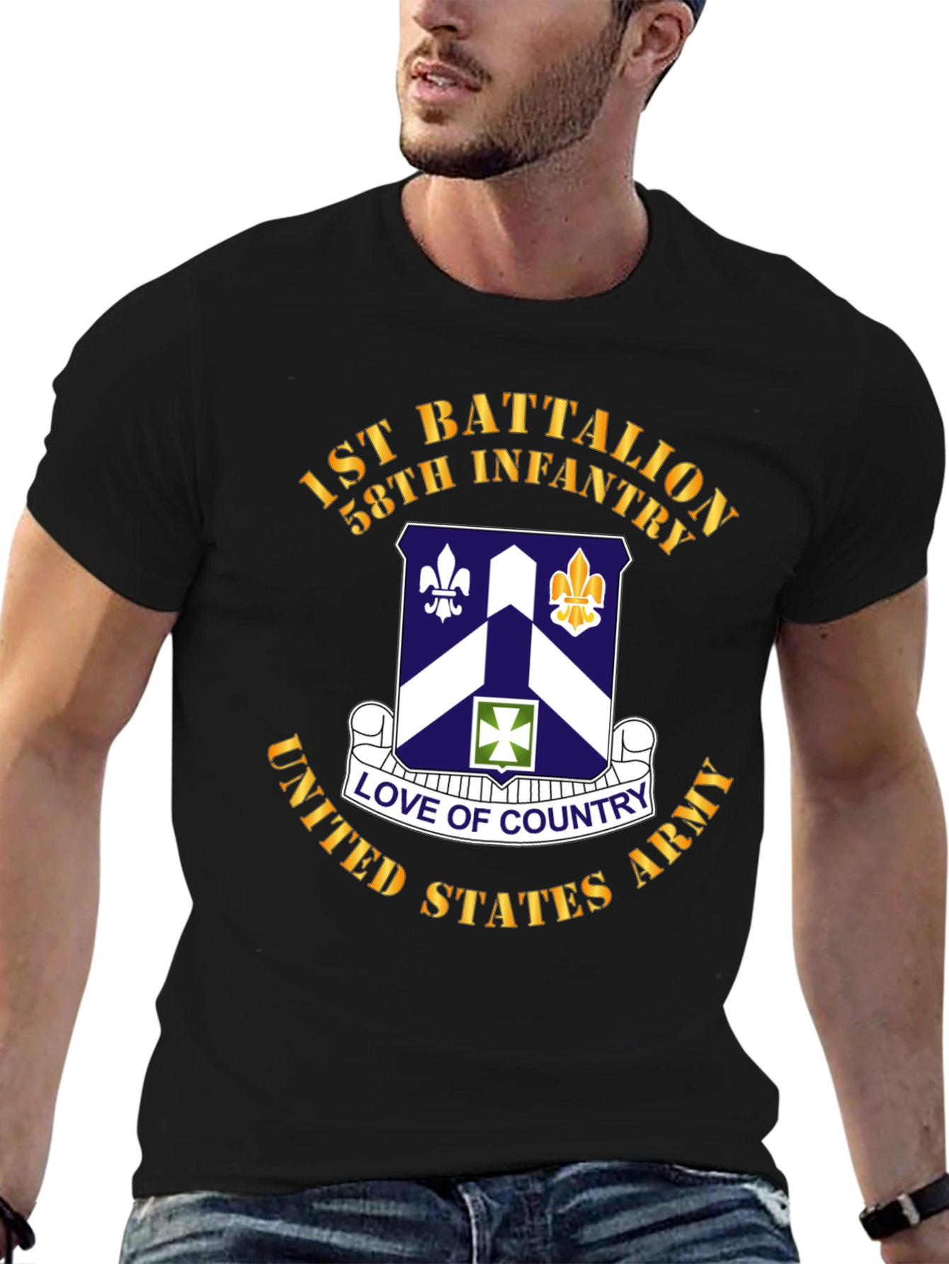 Black 1st Battalion 58th Infantry T-Shirt view 6