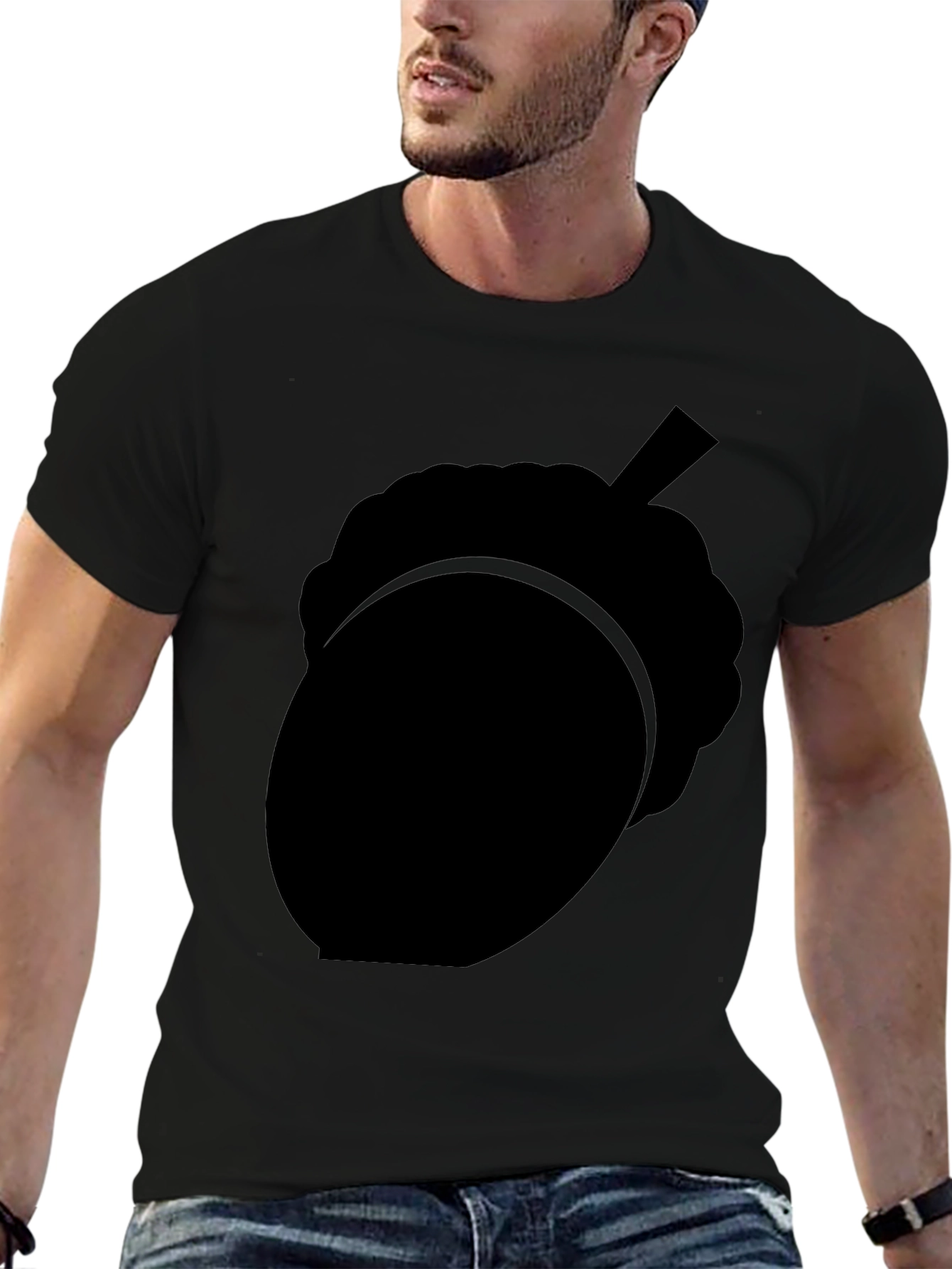 Black Acorn Silhouette Graphic Tee - Nature Inspired Black T-Shirt view 6