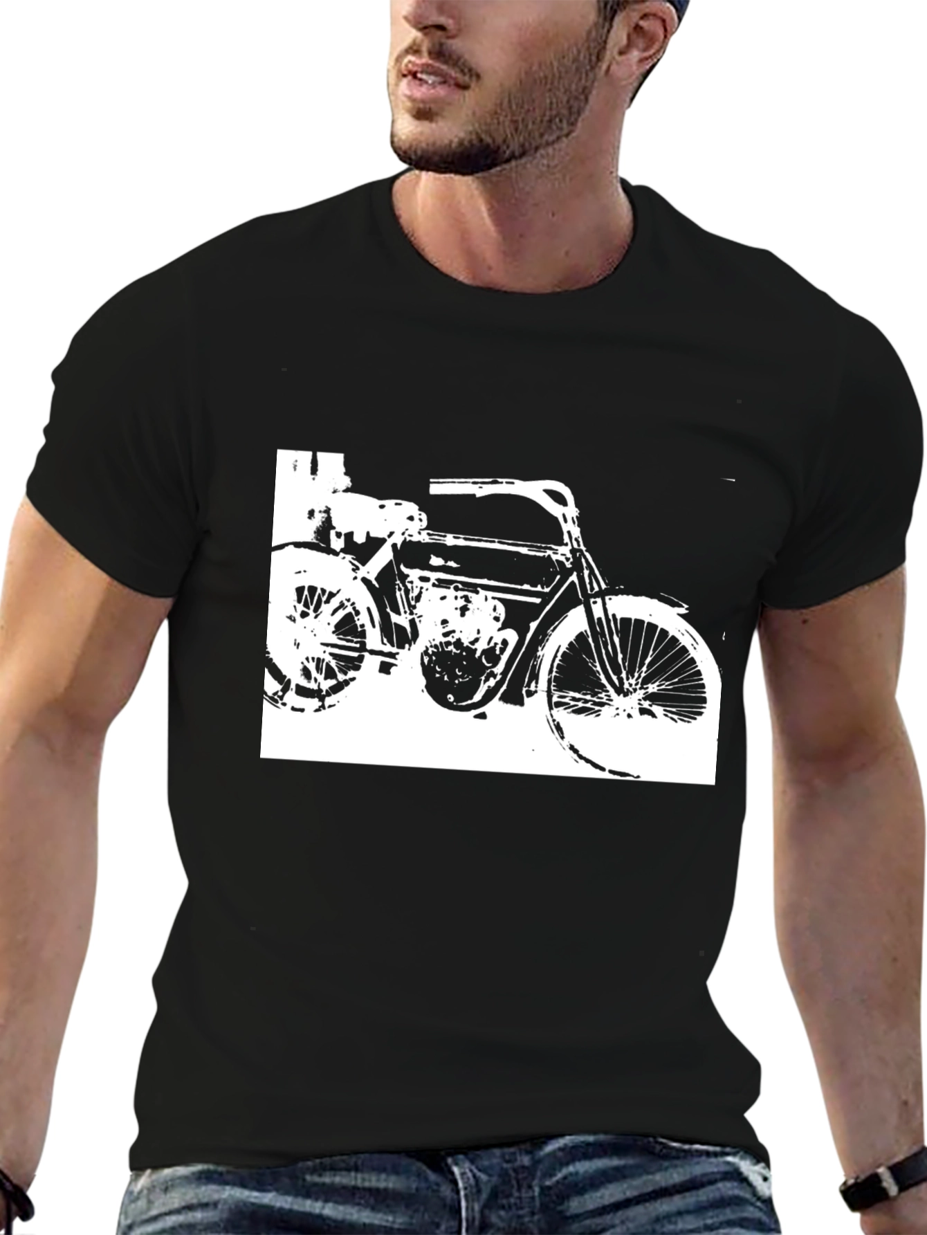 Black Vintage Motorcycle Graphic Black T-Shirt view 6