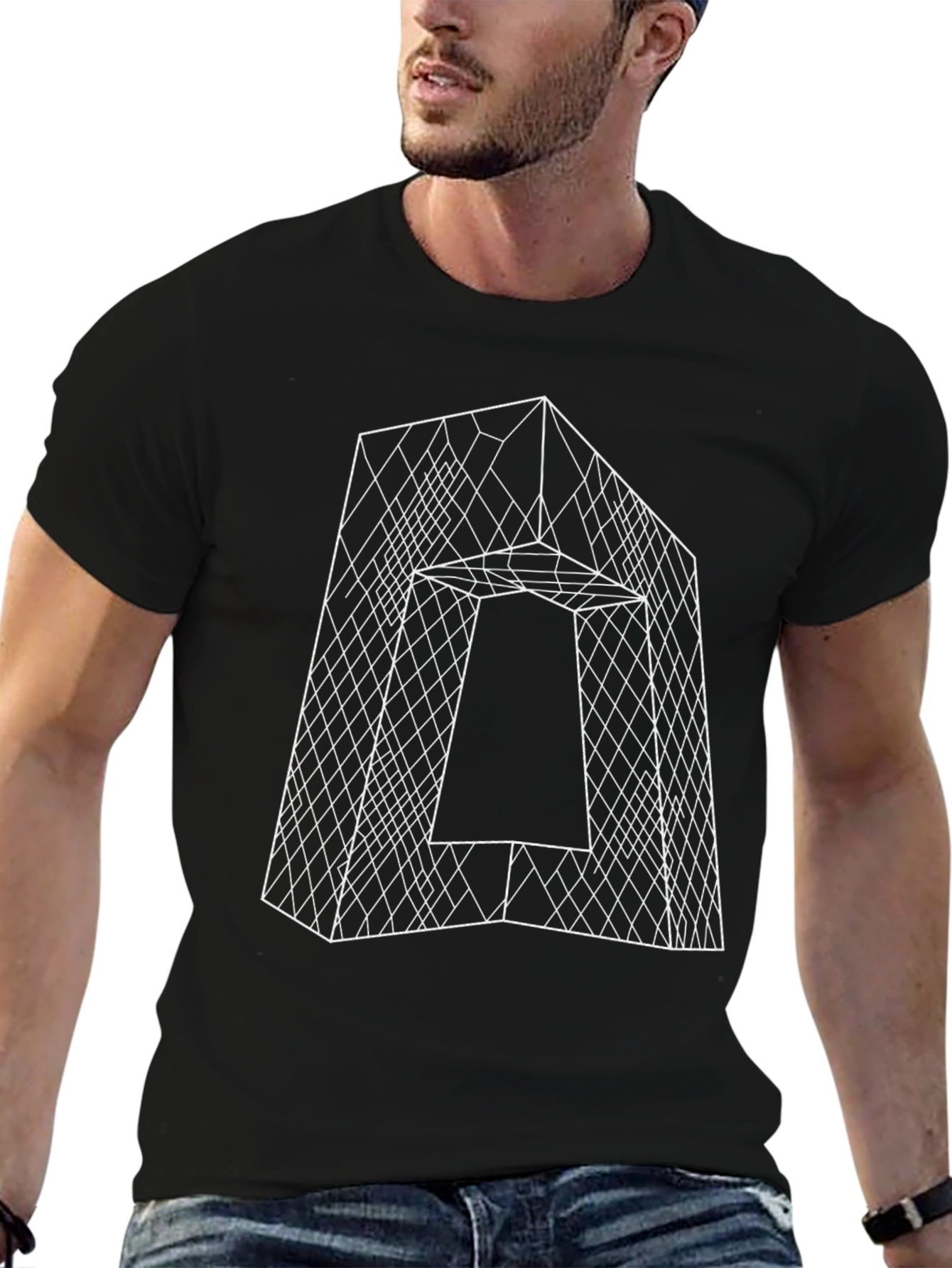 Black Geometric Building Outline Tee - Modern Design T-Shirt view 6