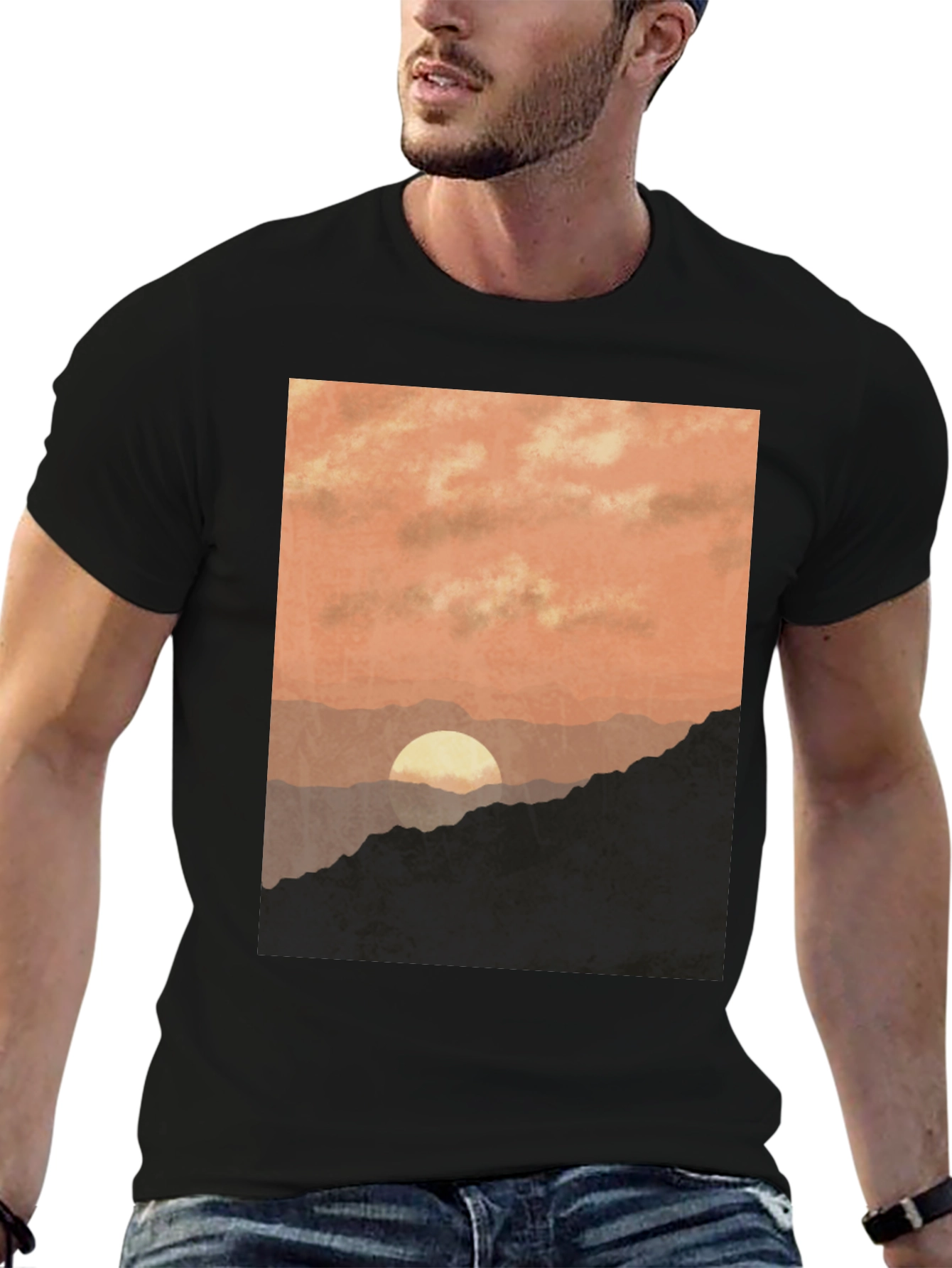 Black Sunset Mountain Graphic Tee - Stylish Black T-Shirt view 6