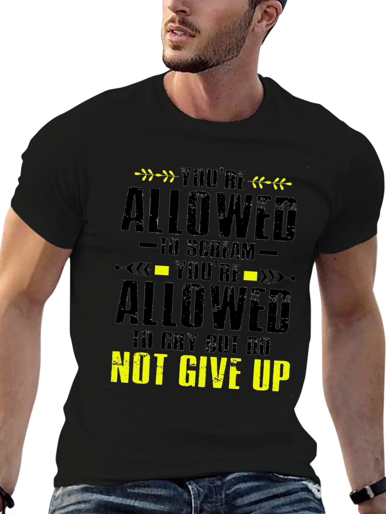 Black Motivational Graphic Tee - You're Allowed to Scream view 6