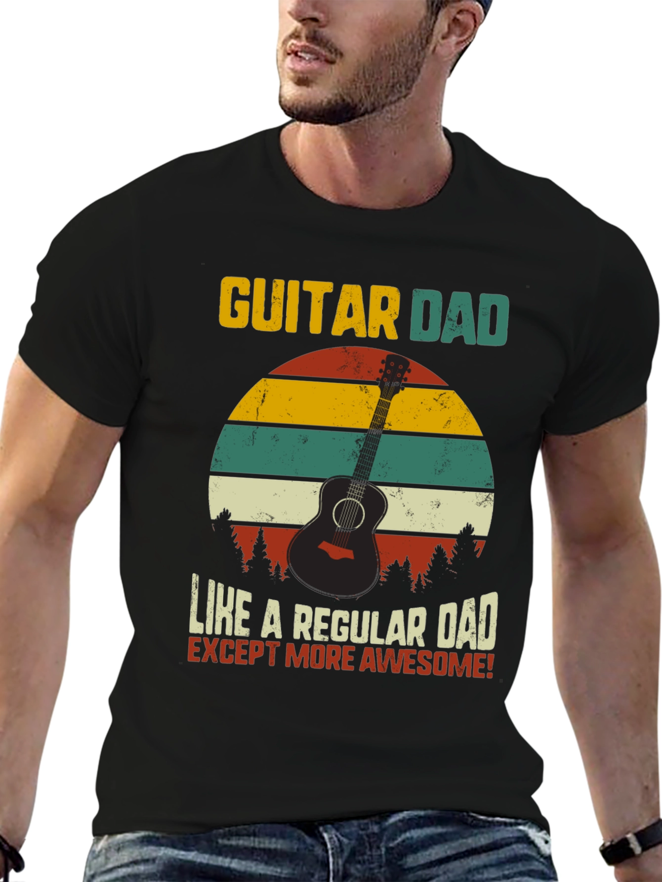 Black Guitar Dad Awesome T-Shirt view 6