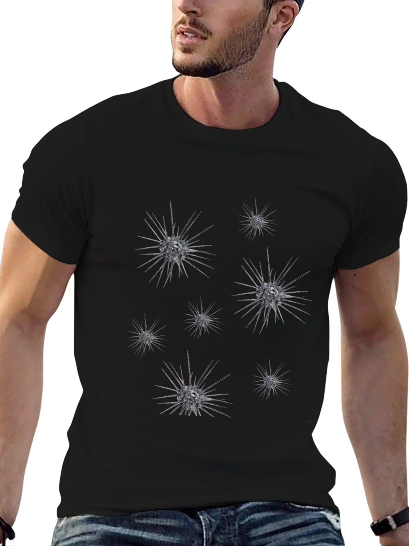Black Spiky Celestial Orb Graphic Black T-Shirt view 6