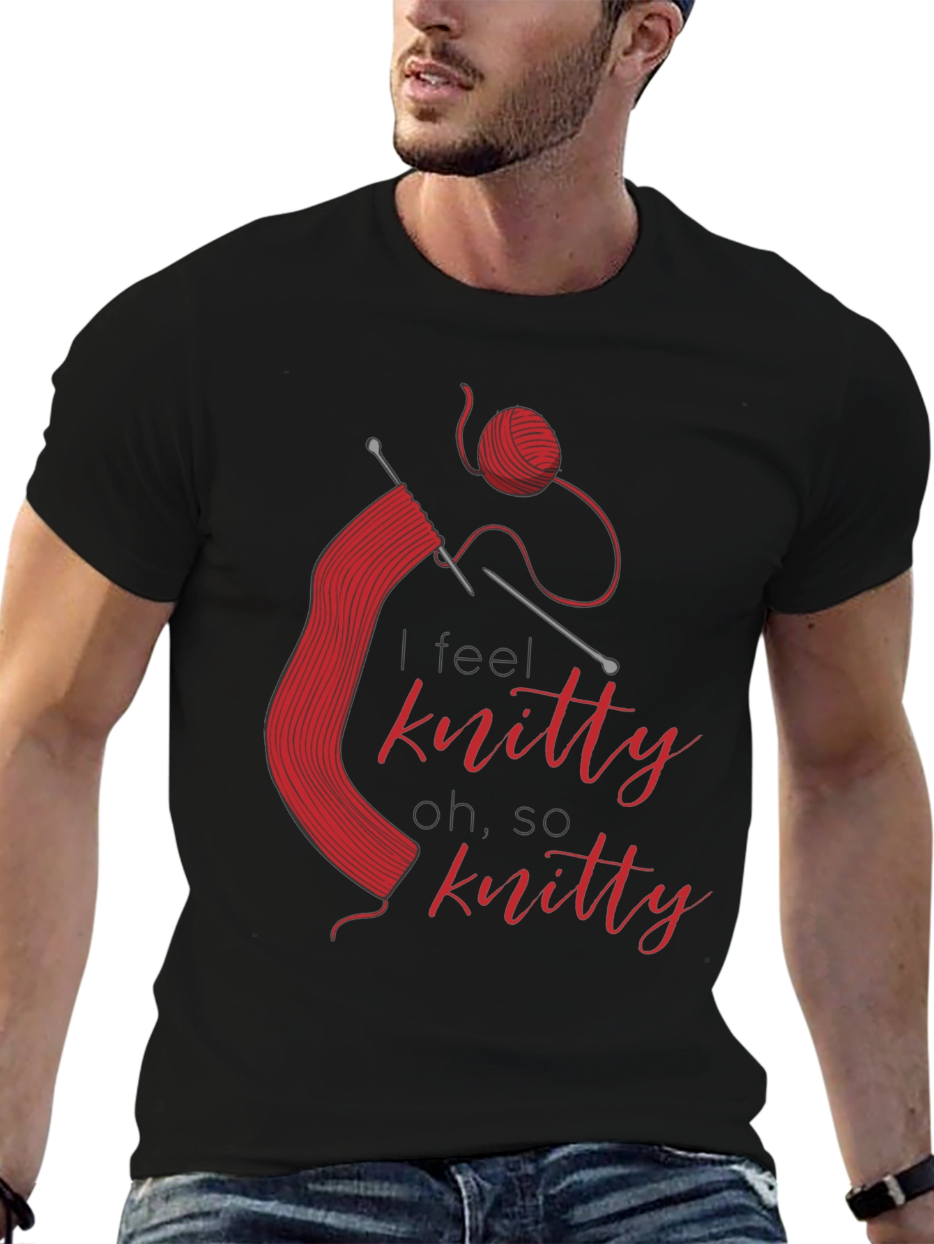 Black Knitty T-Shirt - Red Knitting Design view 6