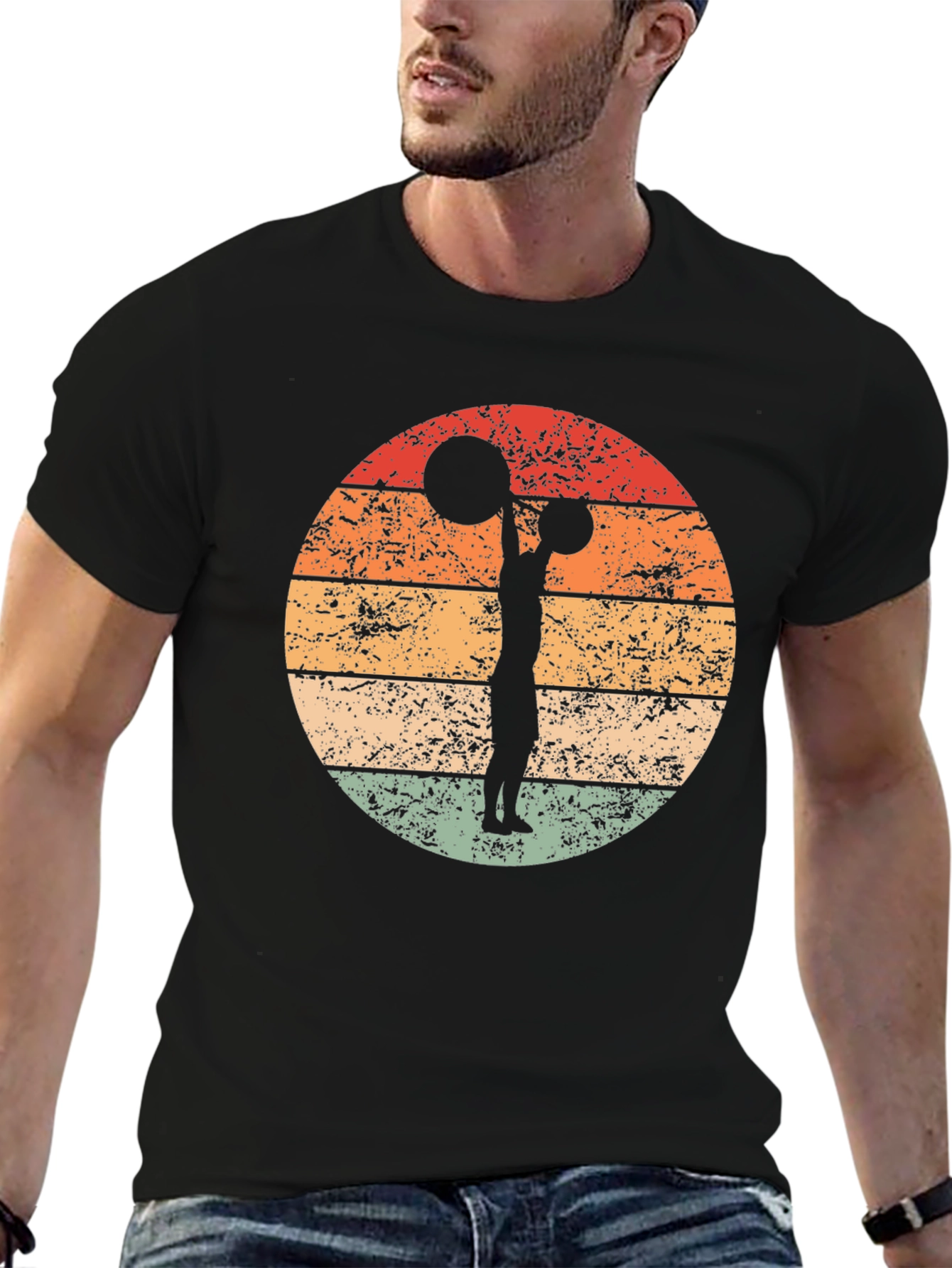 Black Retro Weightlifting Silhouette Graphic Tee view 6