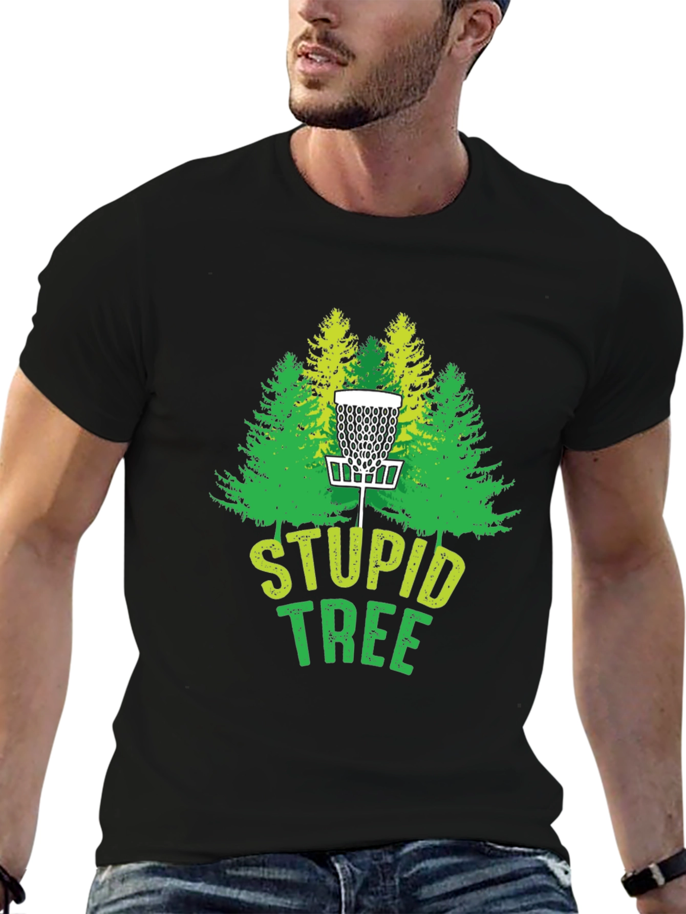 Black Stupid Tree Disc Golf T-Shirt - Funny Golfing Tee view 6