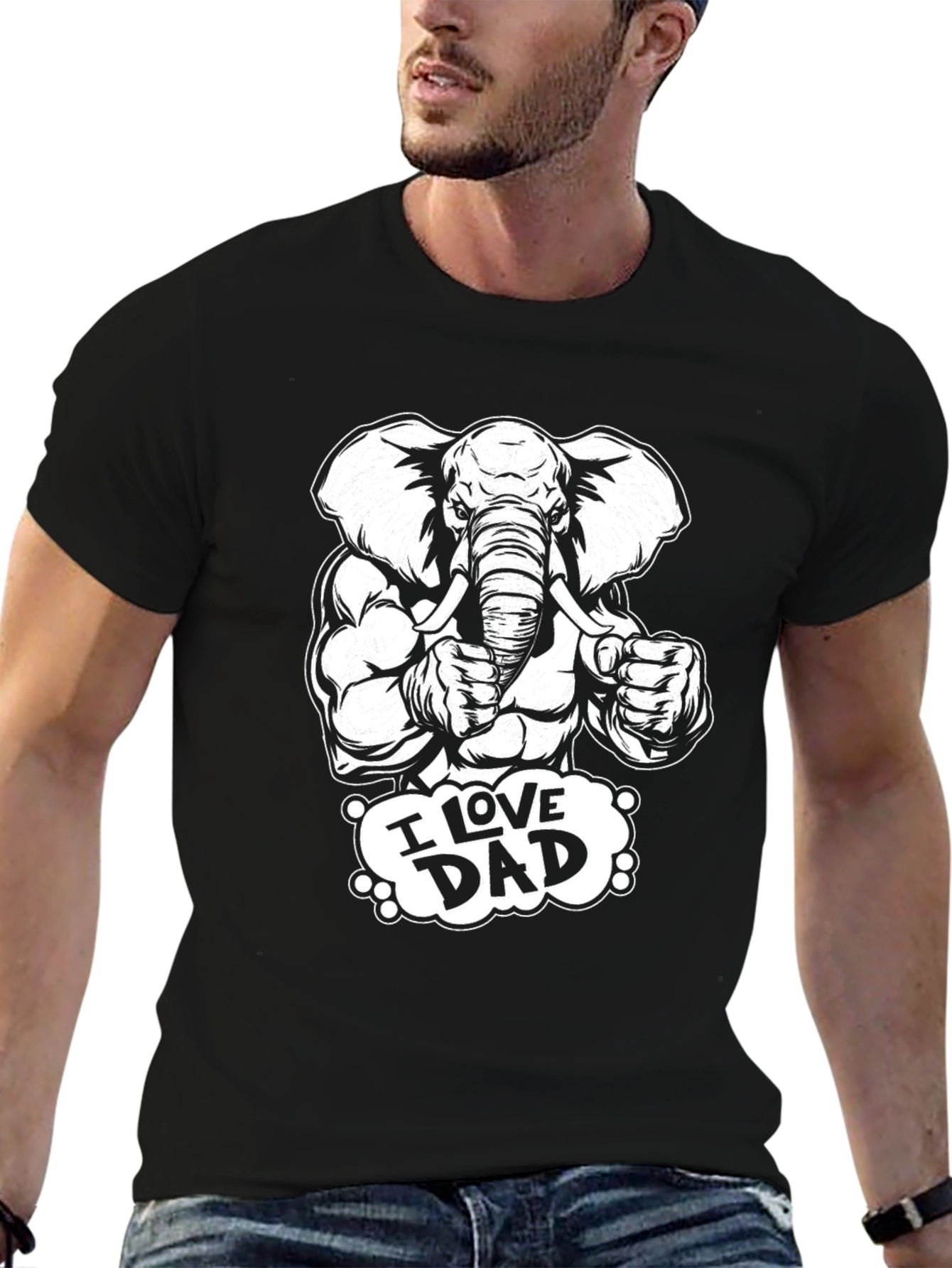 Black I Love Dad Elephant Graphic Tee - Black Cotton T-Shirt view 6