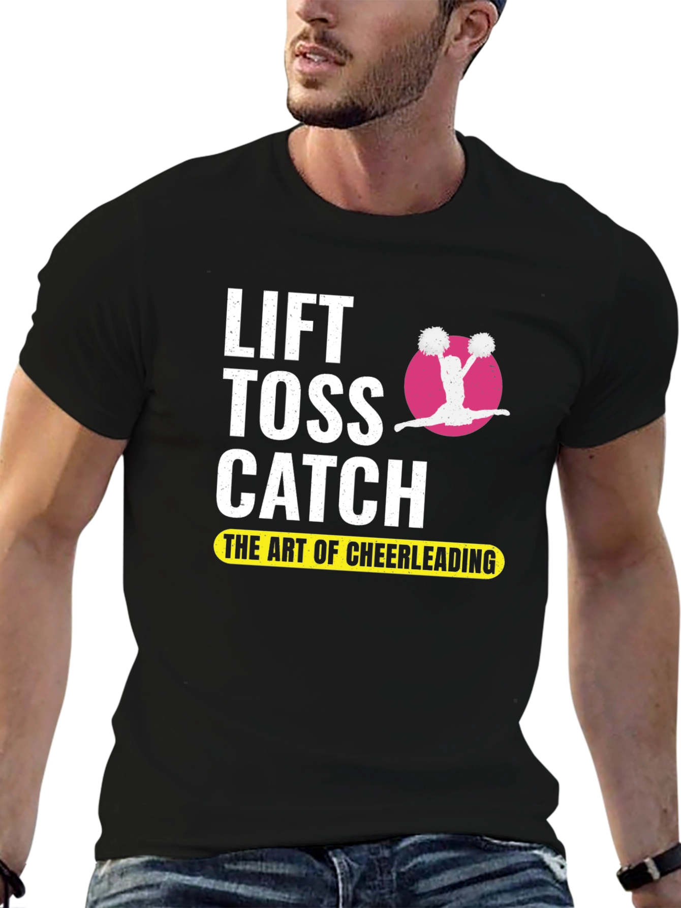 Black Cheerleading Lift Toss Catch Black T-Shirt view 6