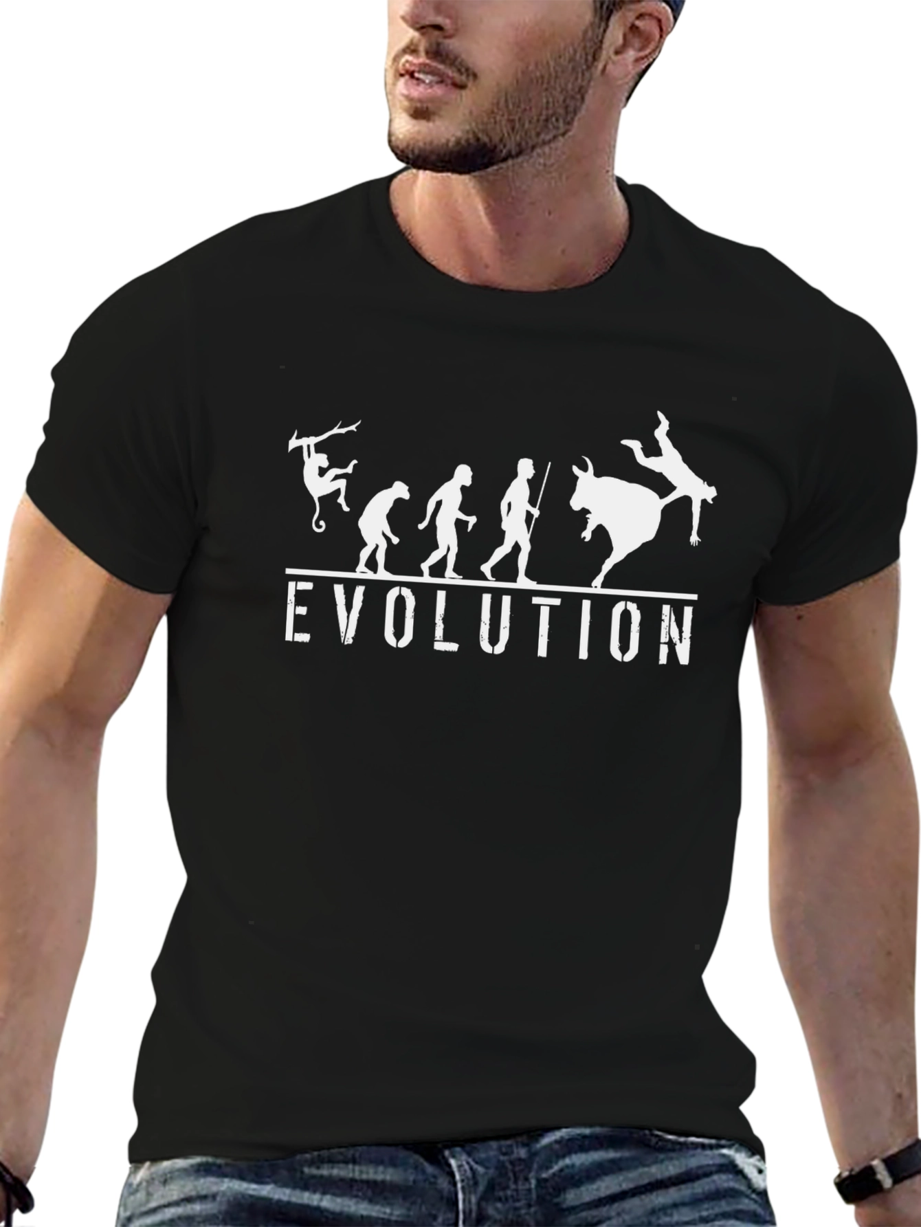 Black Evolution Bull Riding T-Shirt - Funny Rodeo Tee view 6