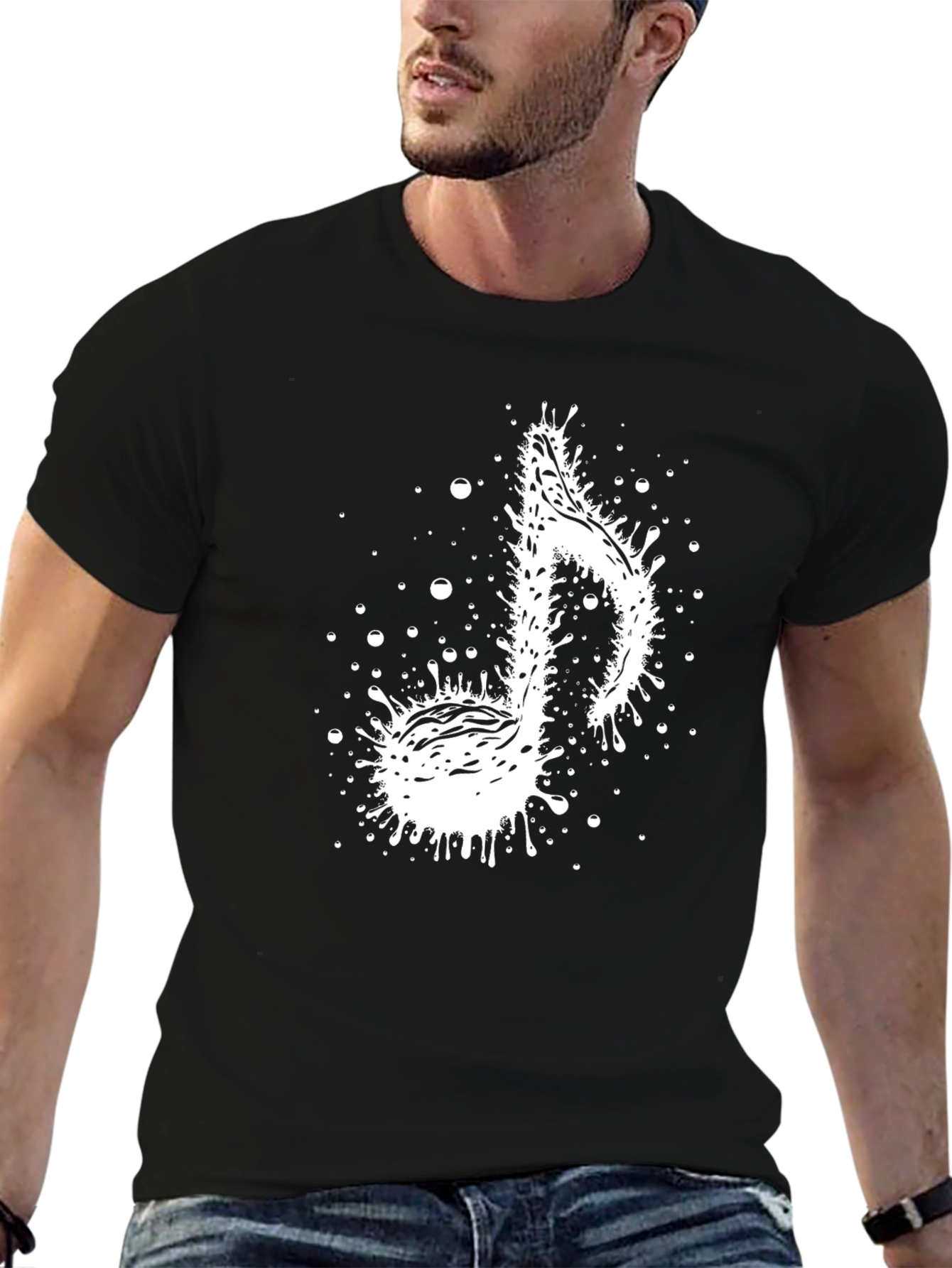 Black Musical Note Graphic Tee - Stylish Black T-Shirt view 6