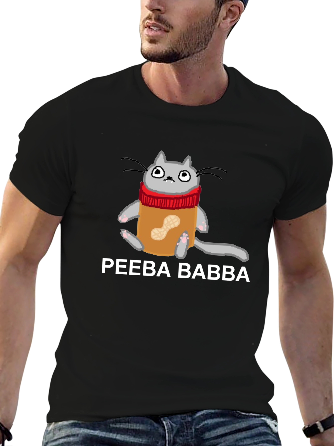 Black Peeba Babba Cat in Peanut Butter Jar T-Shirt view 6