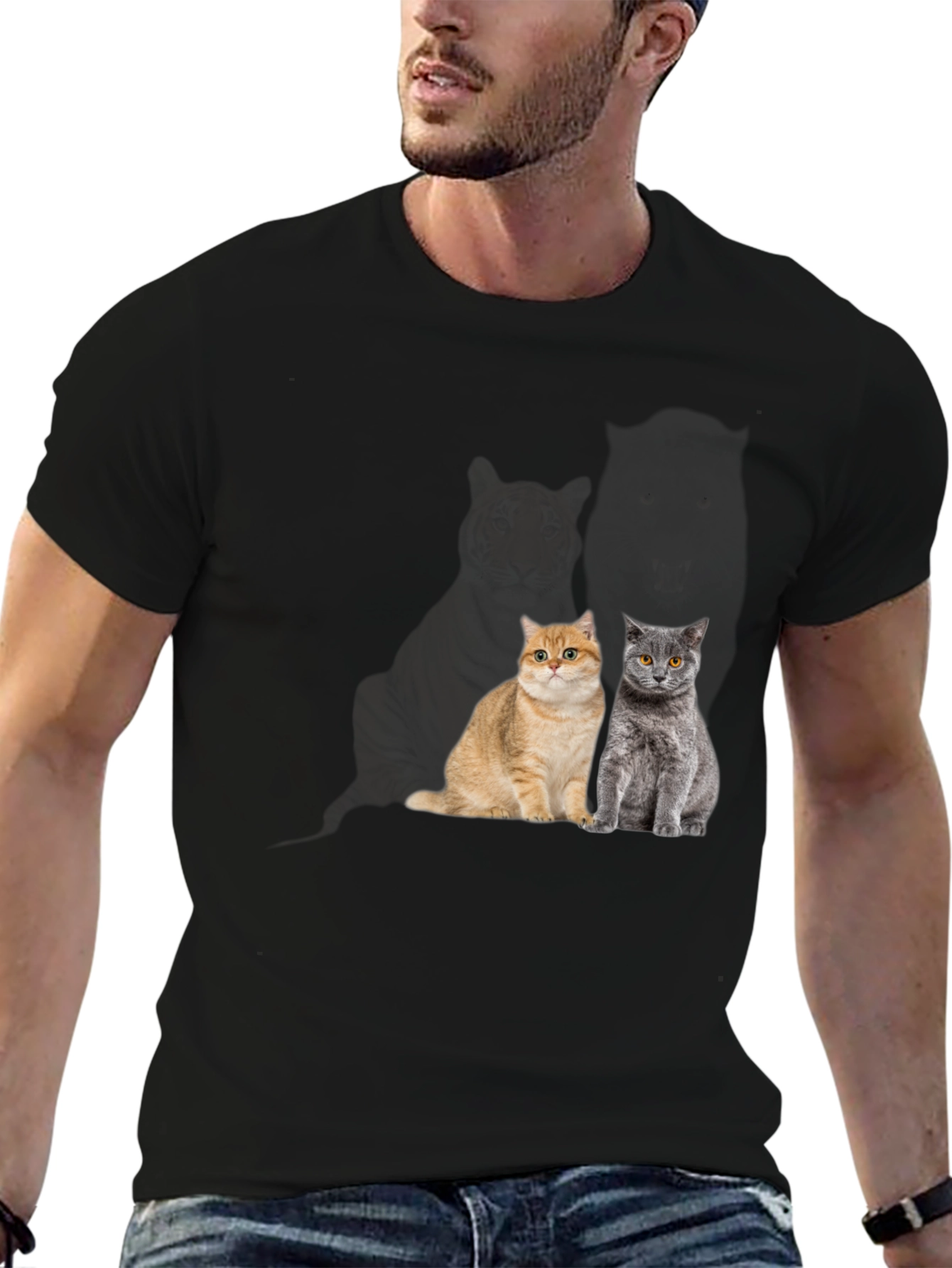 Black Cool Cat T-Shirt - Two Cats view 6
