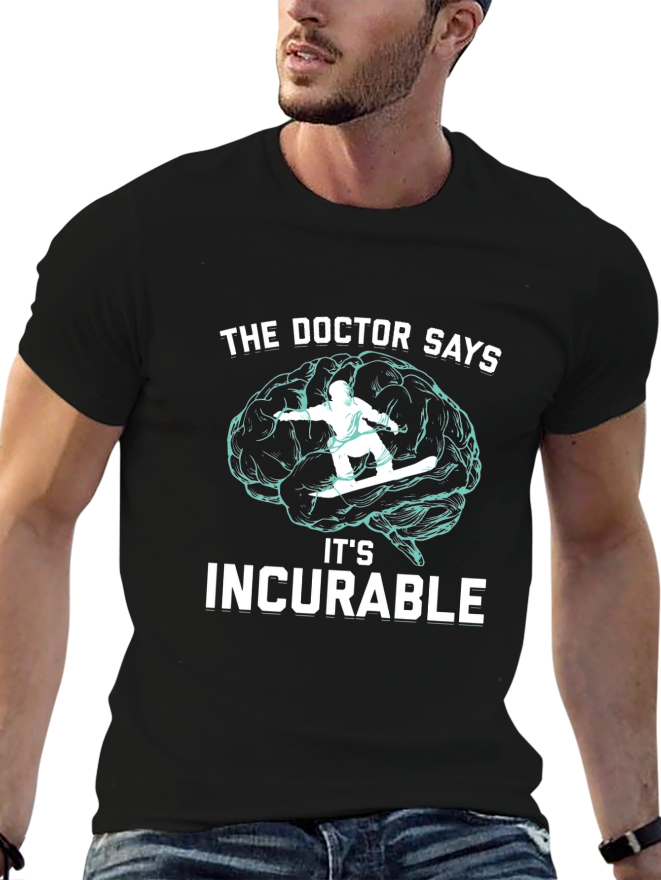 Black Incurable Snowboarding Brain T-Shirt view 6