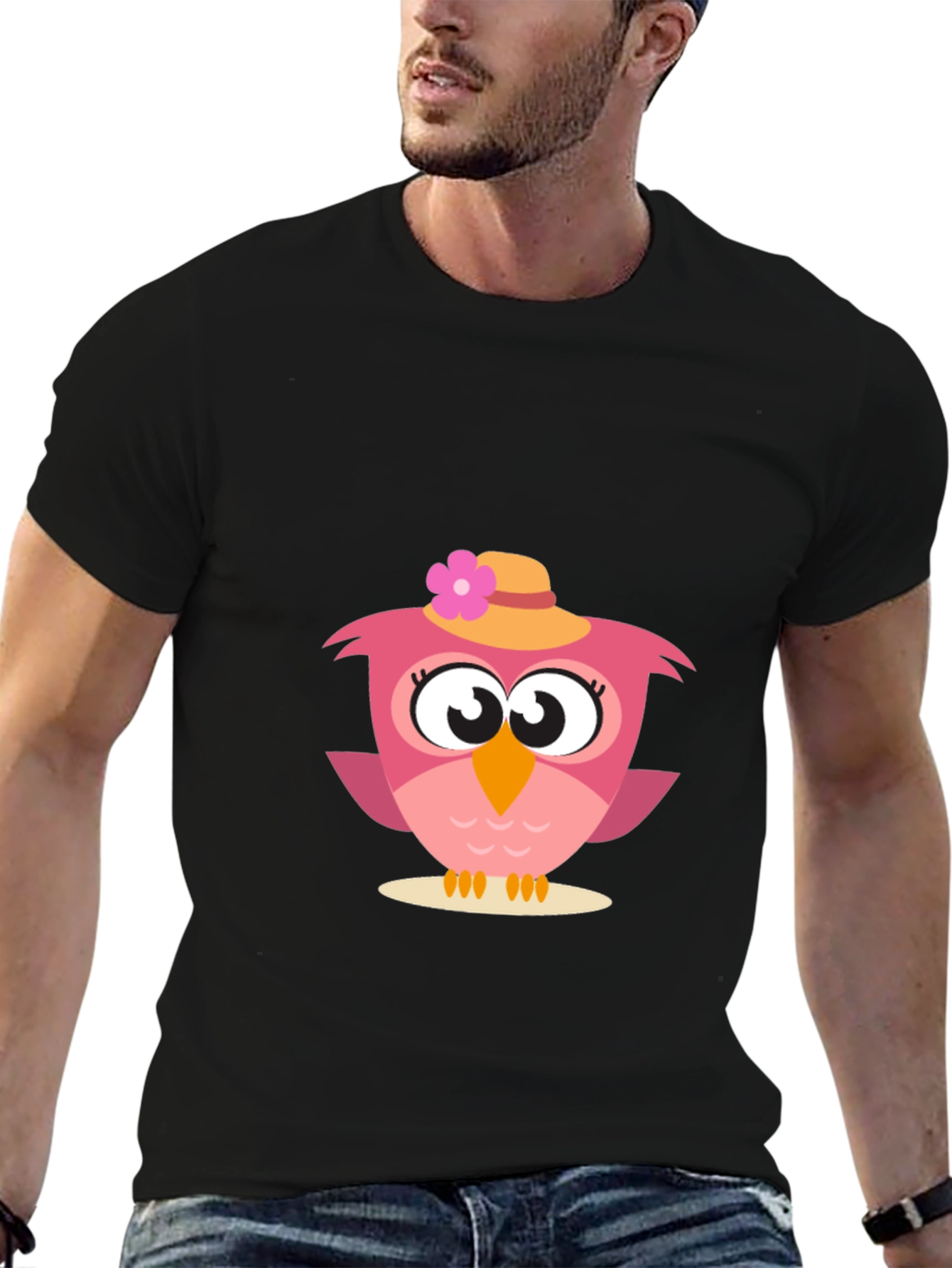 Black Cute Owl Graphic Tee - Whimsical Bird Design view 6
