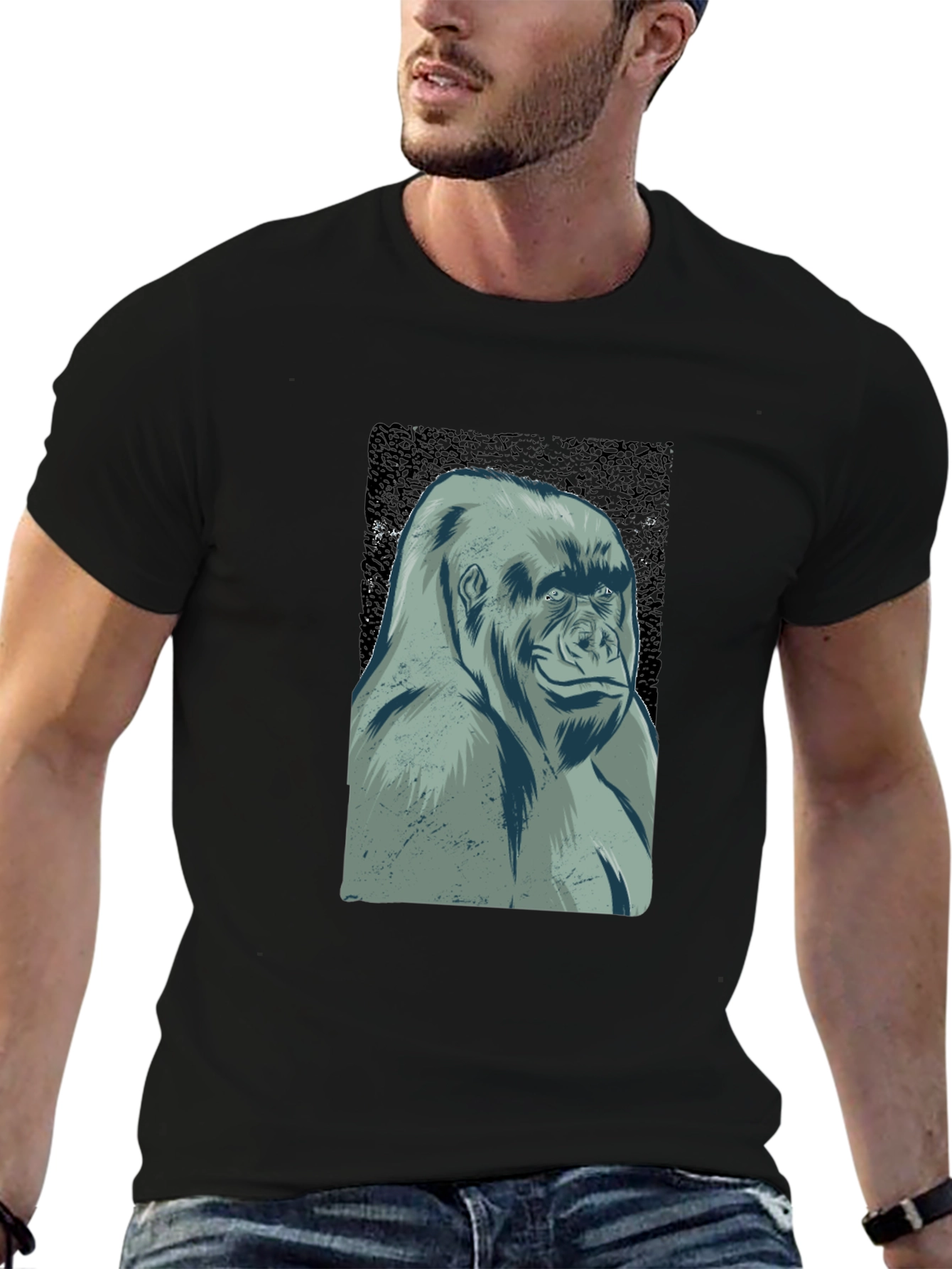 Black Cool Gorilla Graphic Tee - Black Casual T-Shirt view 6