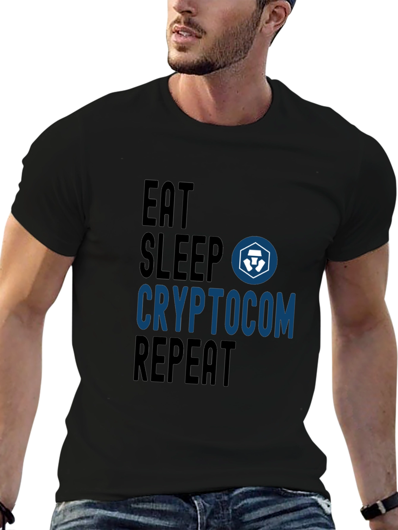 Black Crypto.com Eat Sleep Repeat T-Shirt view 6