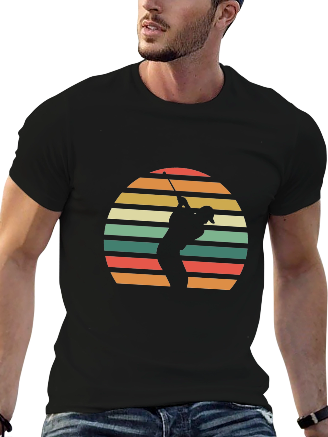Black Retro Sunset Golfer Graphic Tee - Black view 6