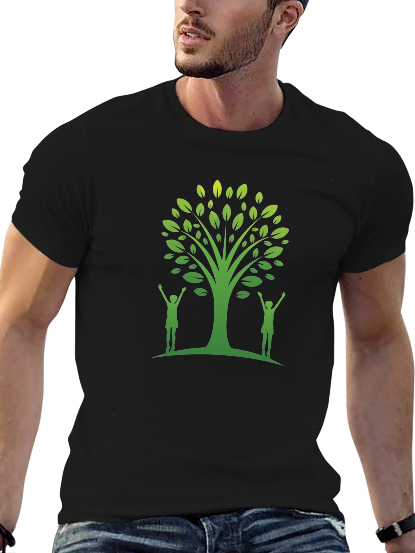 Black Eco Tree Graphic Tee - Black Cotton Blend view 6