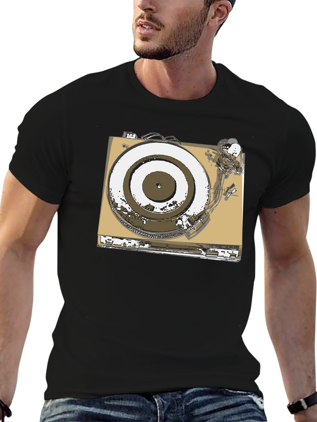 Black Vintage Turntable Graphic Tee - DJ Music Lover view 6