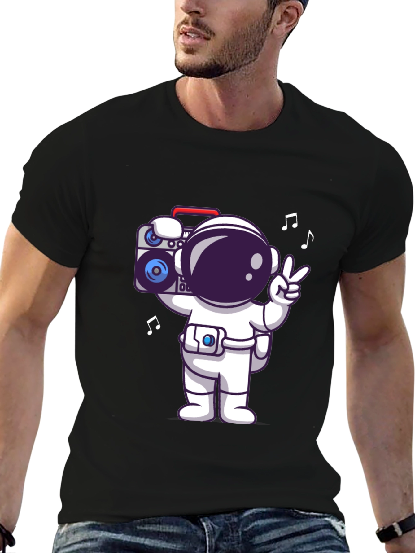 Black Astronaut Boombox Graphic Tee - Black view 6