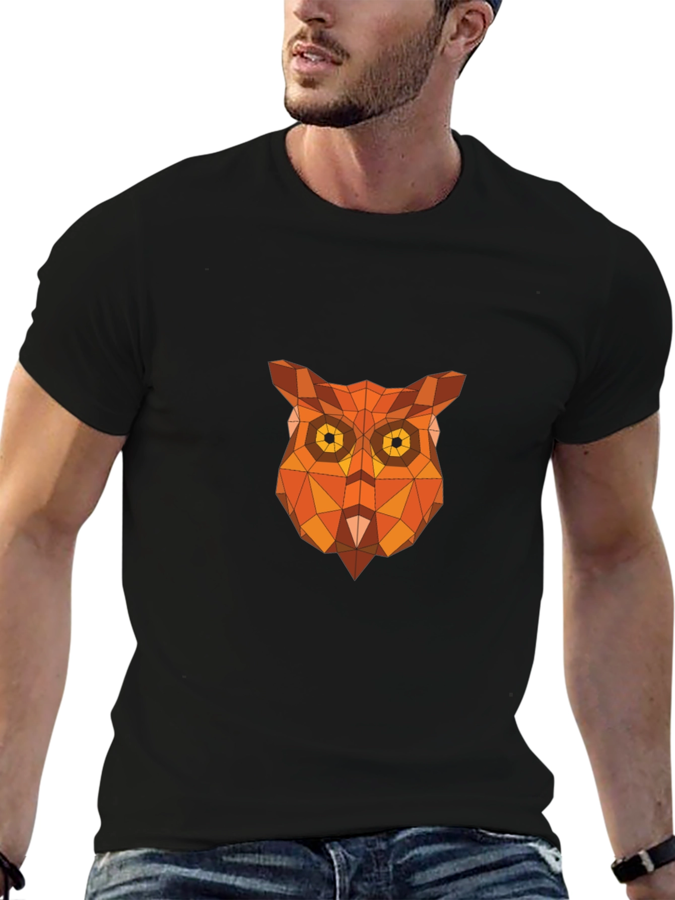 Black Geometric Owl Graphic Tee - Black view 6
