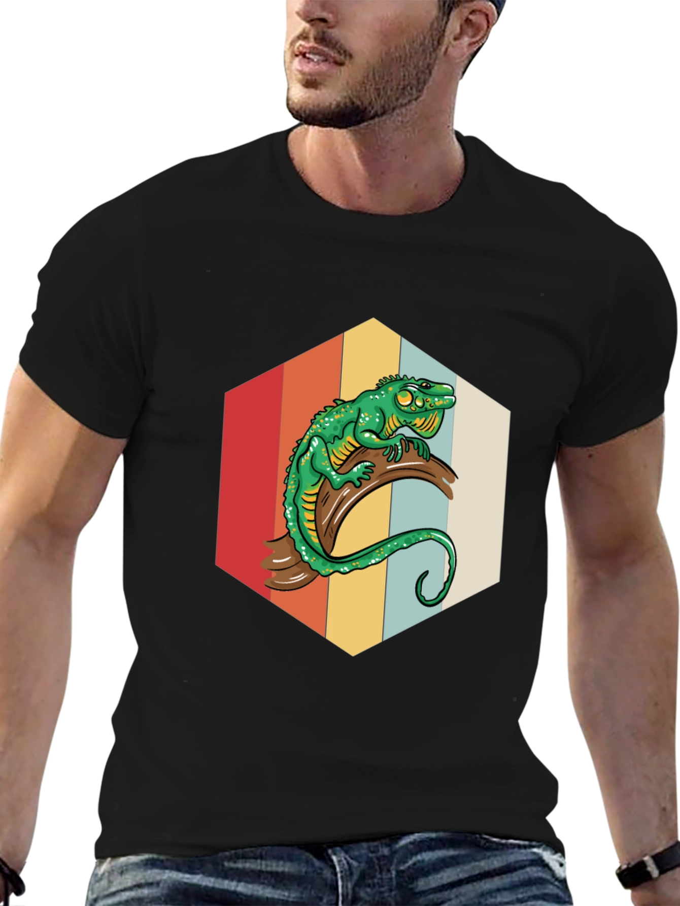 Black Retro Lizard Graphic Tee - Cool Reptile Design view 6