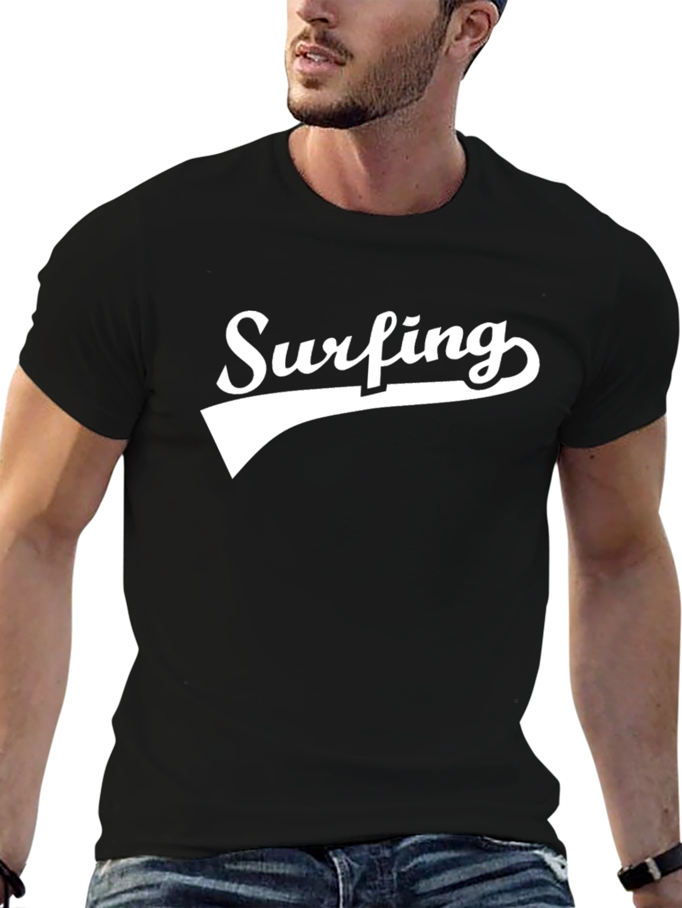 Black Surfing Graphic Tee - Black Cotton T-Shirt view 6