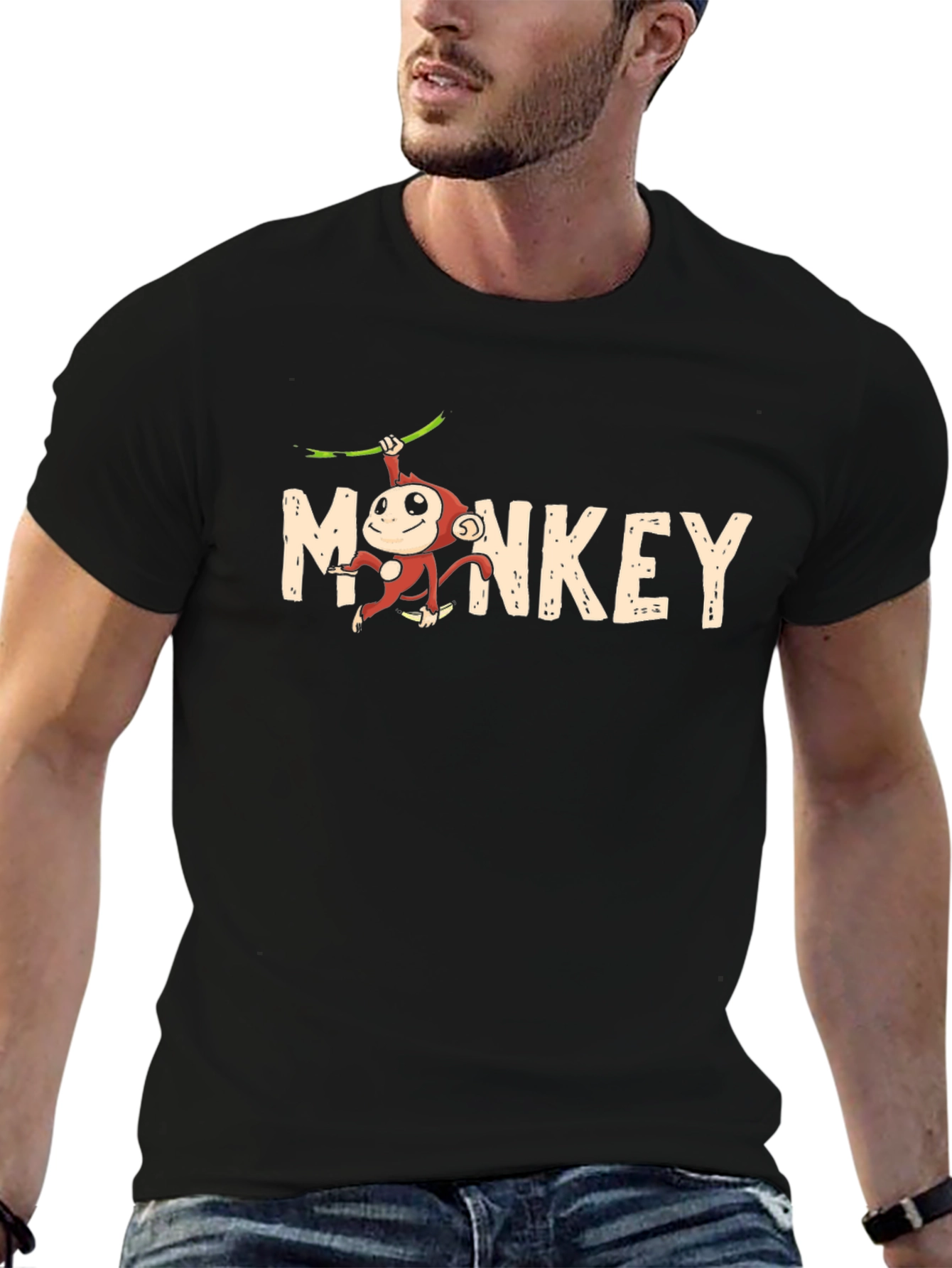 Black Monkey Graphic Black T-Shirt - Fun, Casual Wear view 6