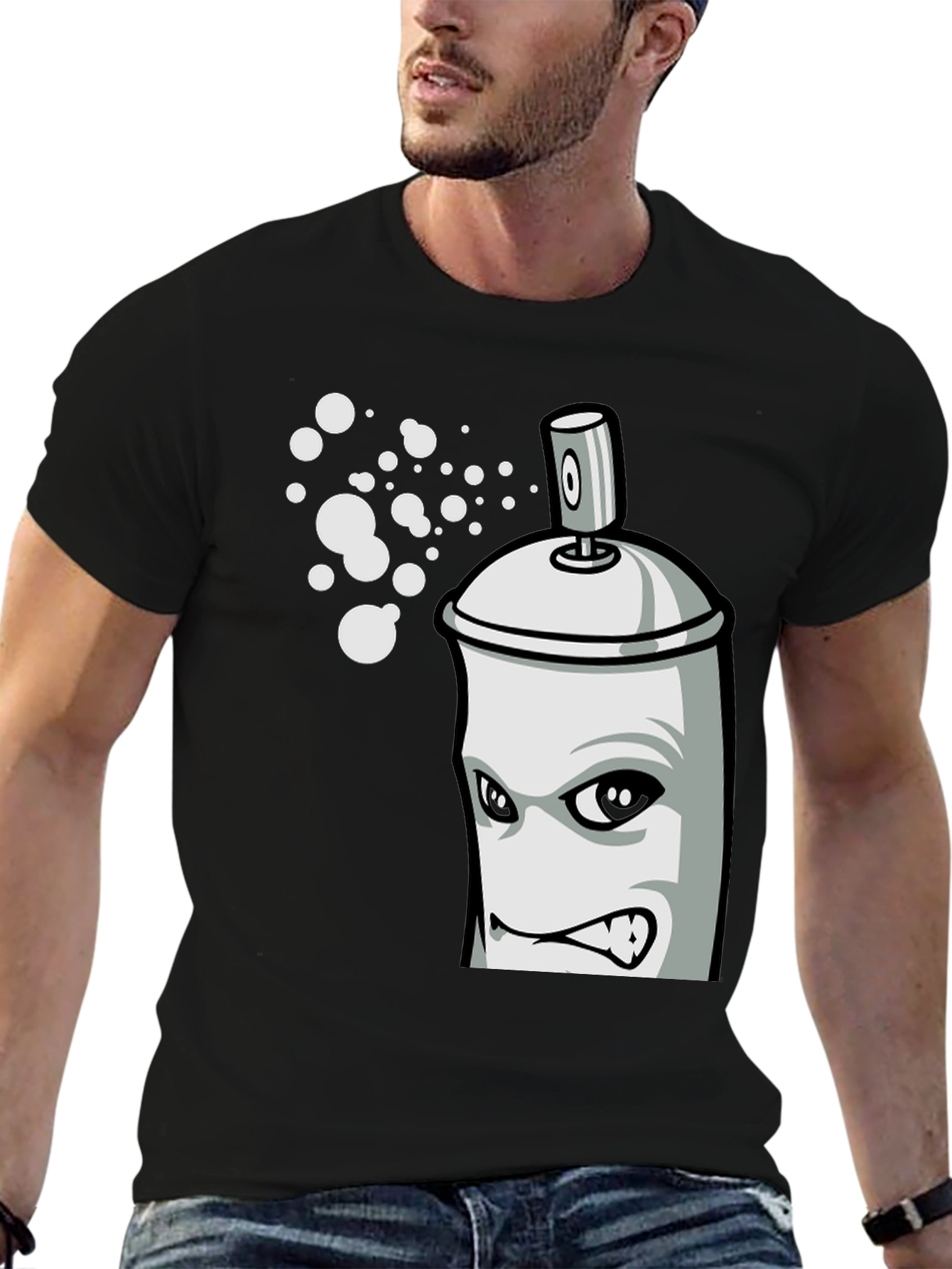 Black Cartoon Spray Paint Can Graphic Tee - Black view 6