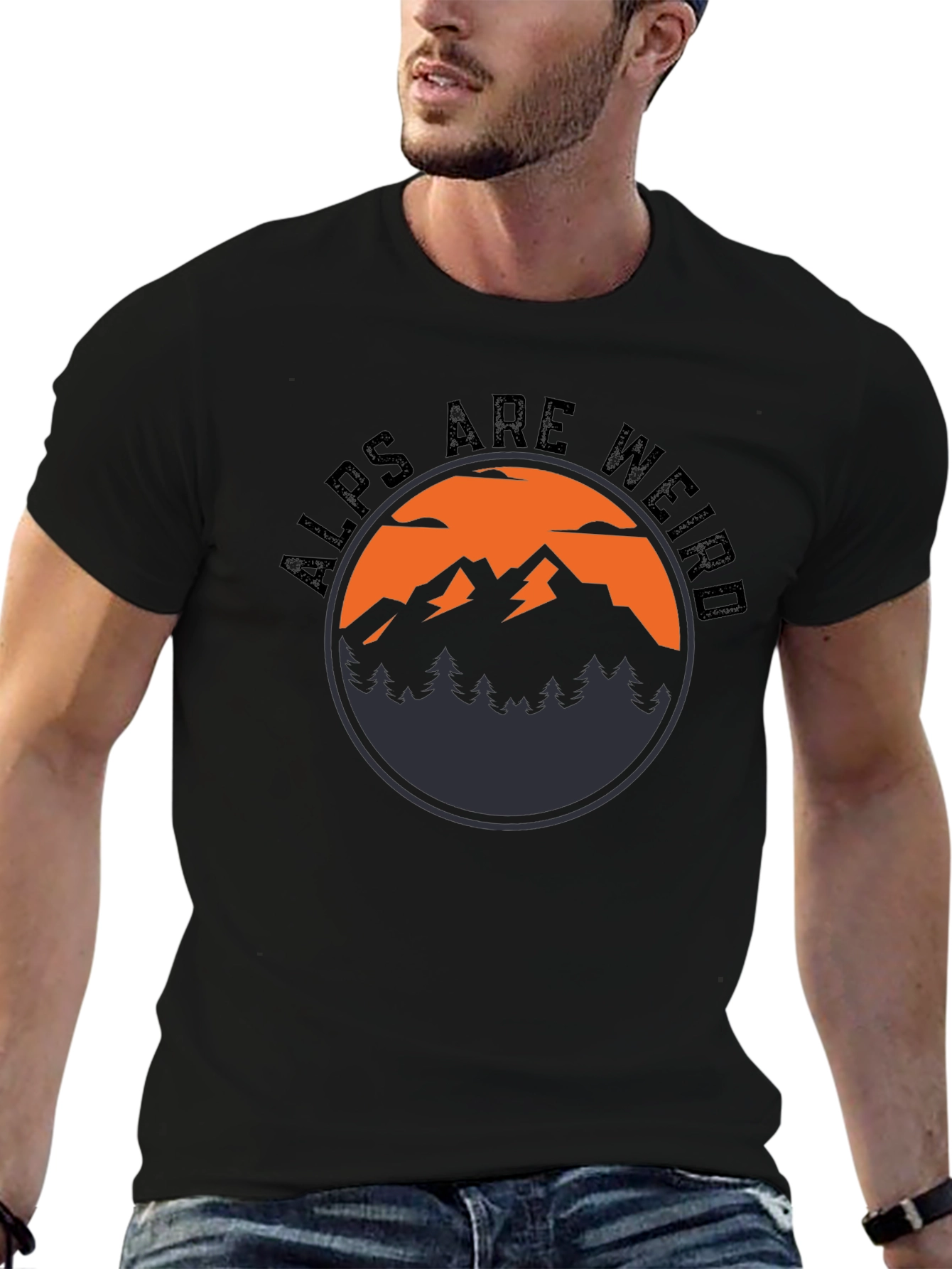 Black Alps Are Weird Graphic T-Shirt view 6