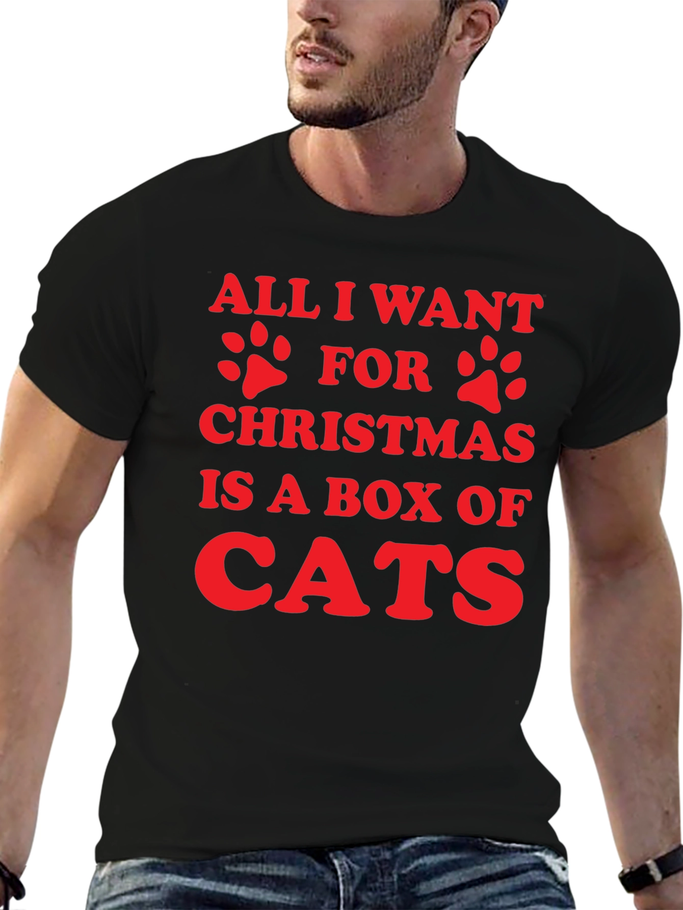 Black All I Want For Christmas is Cats Graphic Tee view 6