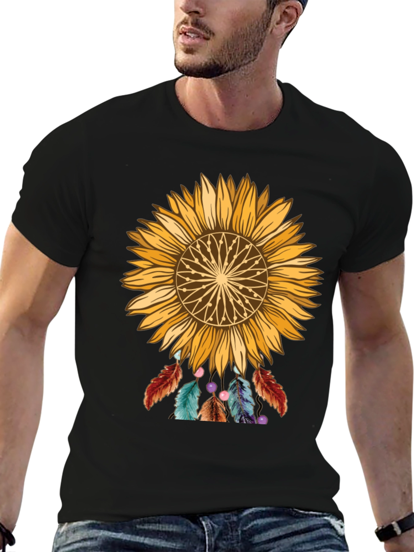 Black Sunflower Dreamcatcher Graphic Tee view 6