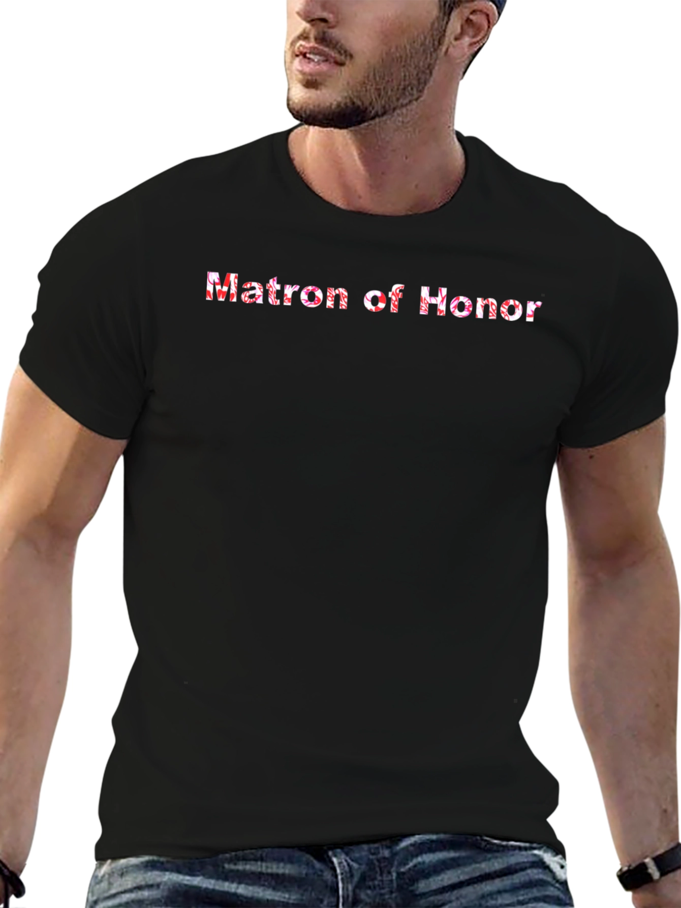 Matron of Honor Floral Lettering Black Tee - 6