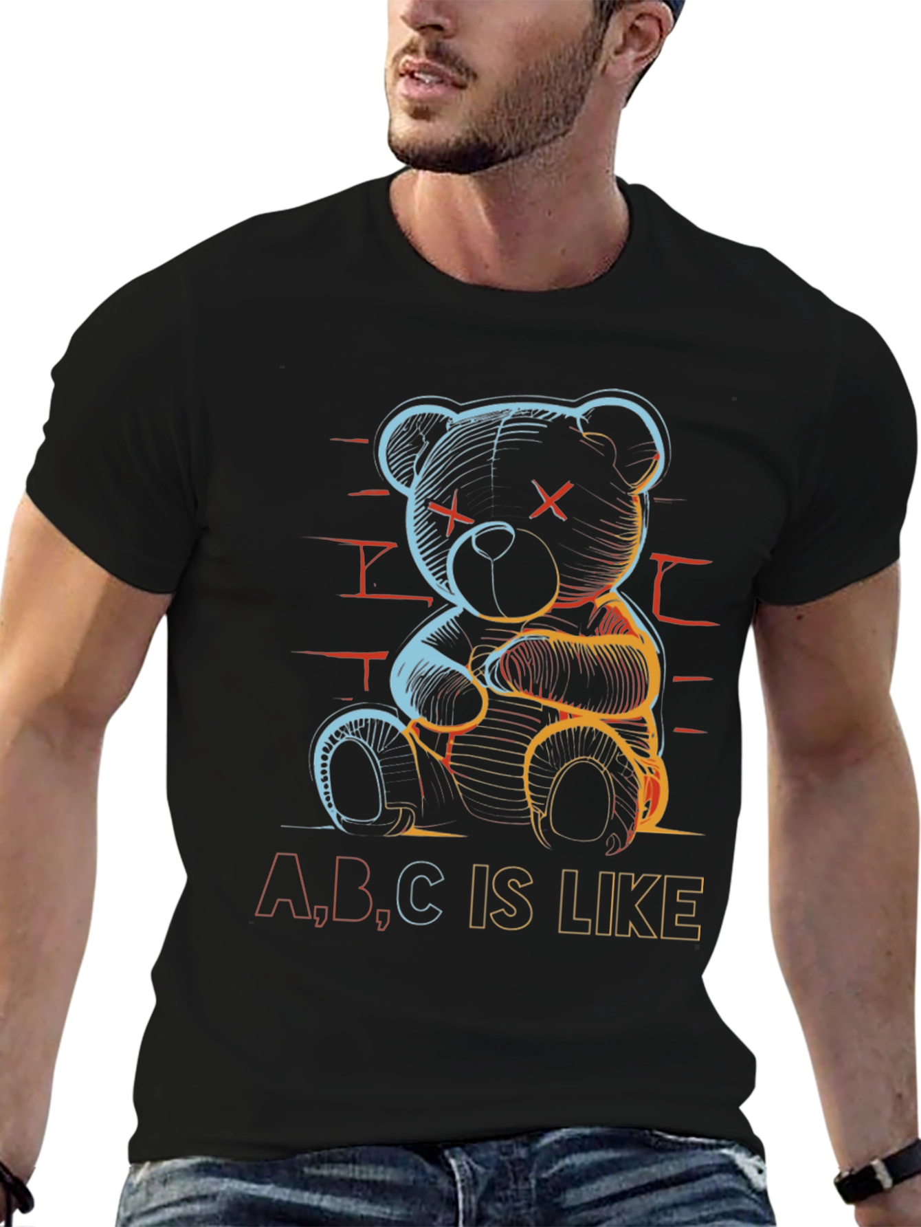 Black Abstract Teddy Bear T-Shirt view 6