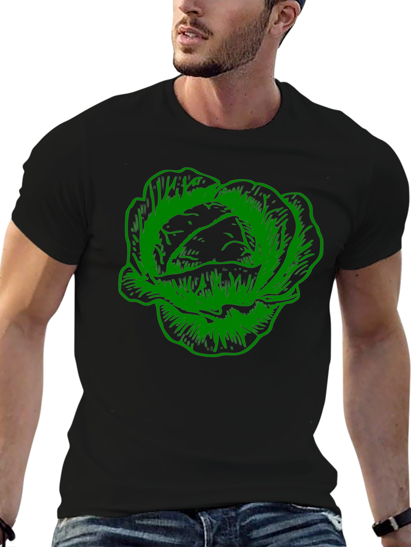 Black Cabbage Graphic Tee - Black Cotton T-Shirt view 6