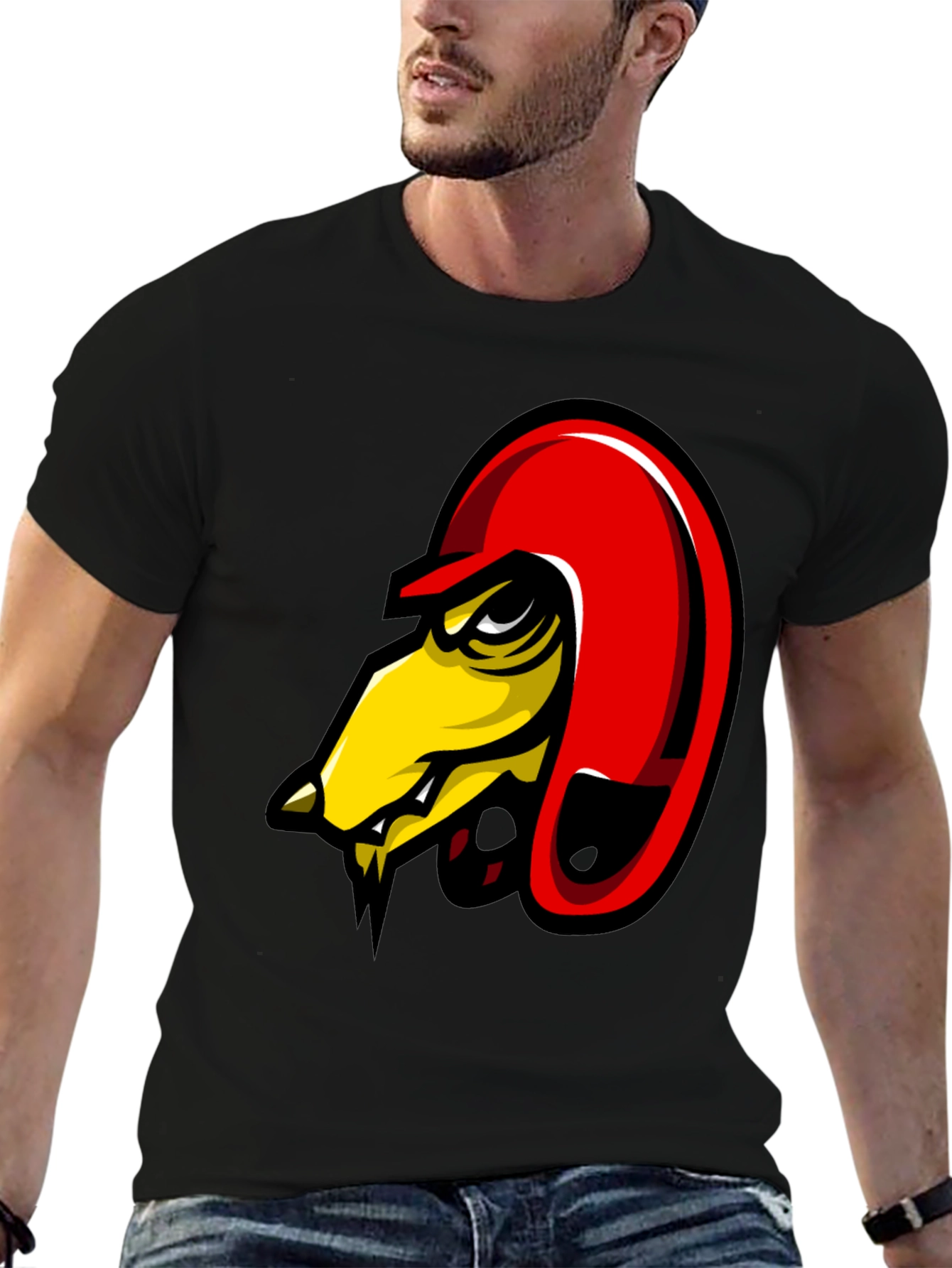 Black Men's Black Graphic Tee - Angry Bird Design view 6