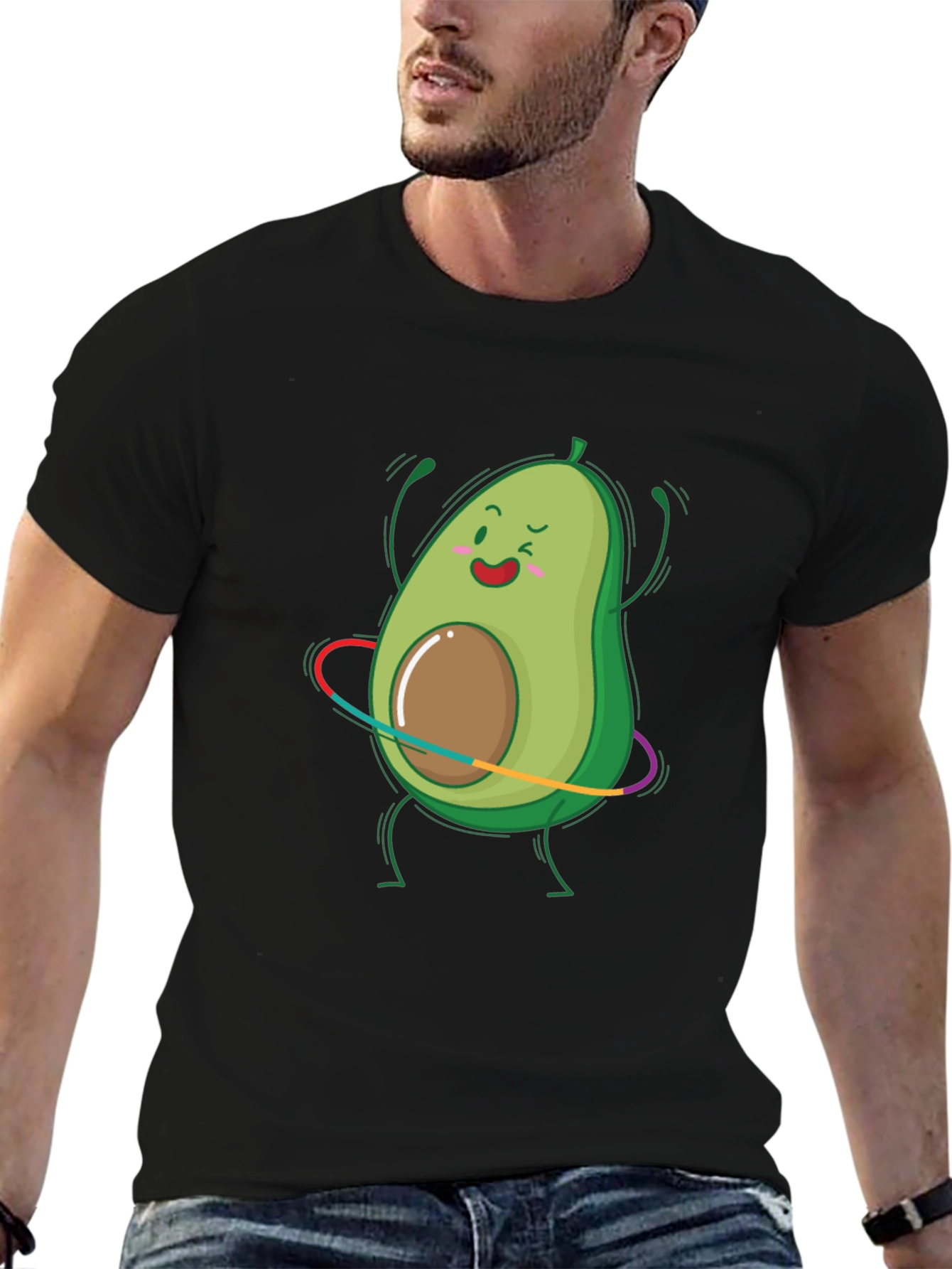 Black Avocado Hula Hoop Graphic Tee - Black Cotton T-Shirt view 6